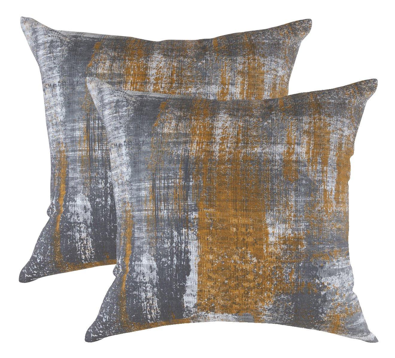 TreeWool (Pack of 2) Brush Art Accent Decorative Square Cotton Throw Pillow Covers (22 x 22 inches, Navy Blue)