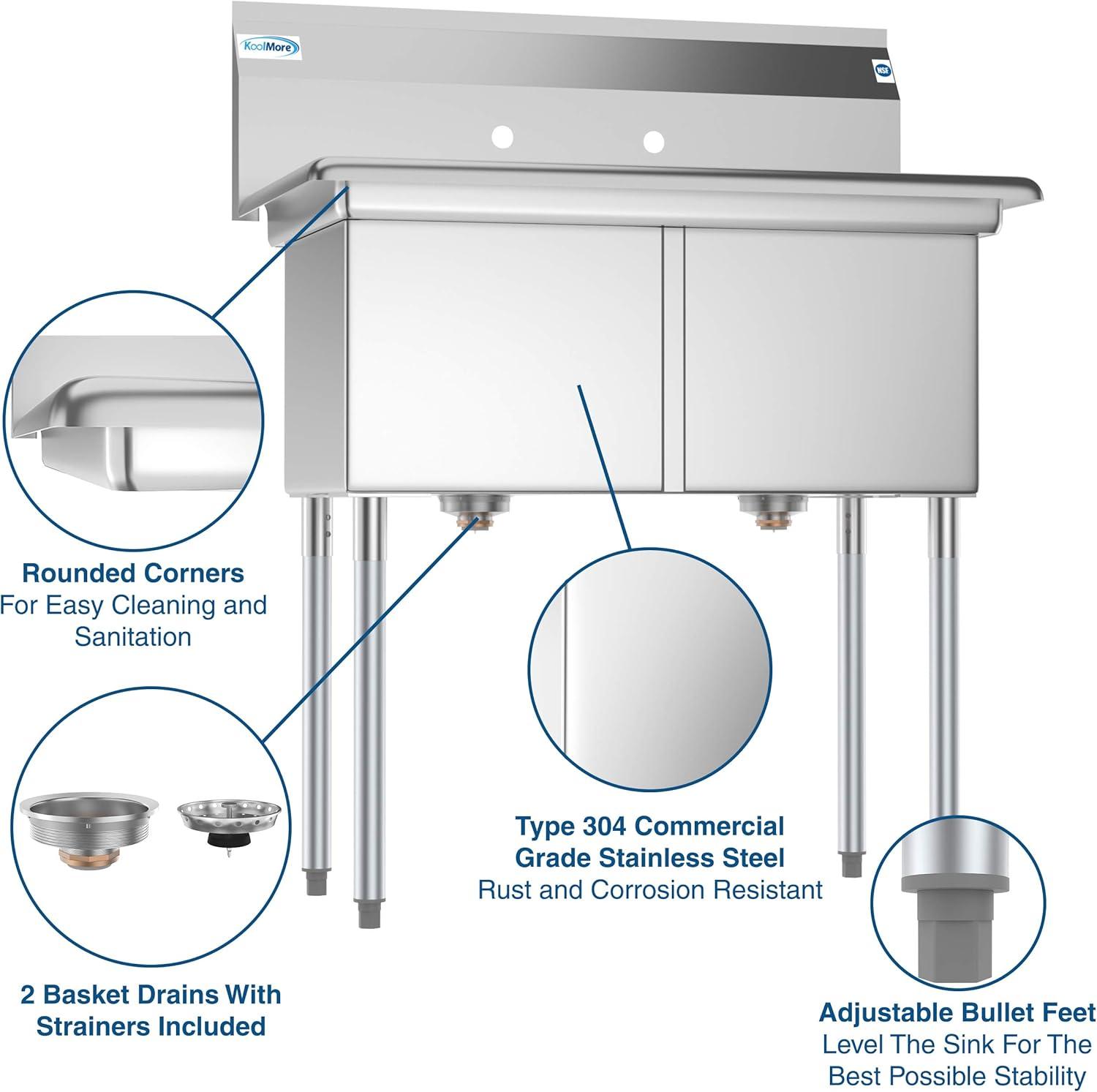 15" x 15" Stainless Steel Double Compartment Utility Sink