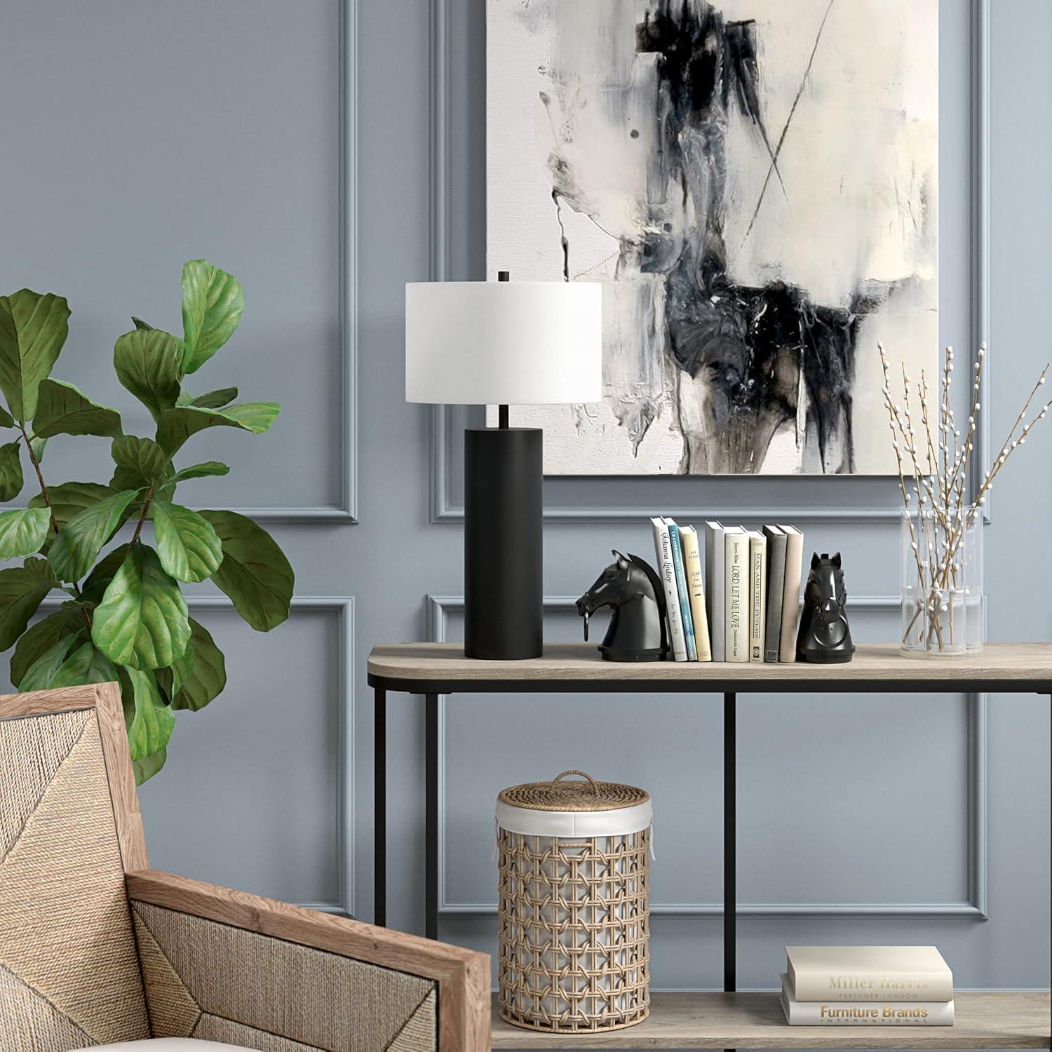 Evelyn&Zoe York 29.5" Mid-Century Modern Metal Table Lamp with White Drum Fabric Shade