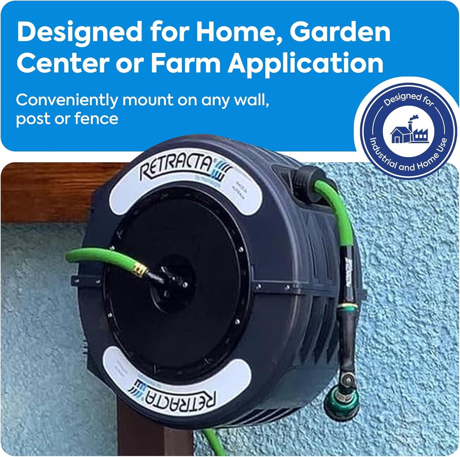 Macnaught Retractable Garden Hose Reel, 82 Ft Water Hose Reel Heavy Duty Retractable Hose with Metal 180° Swivel Rotation Bracket for Wall Mount - Beige