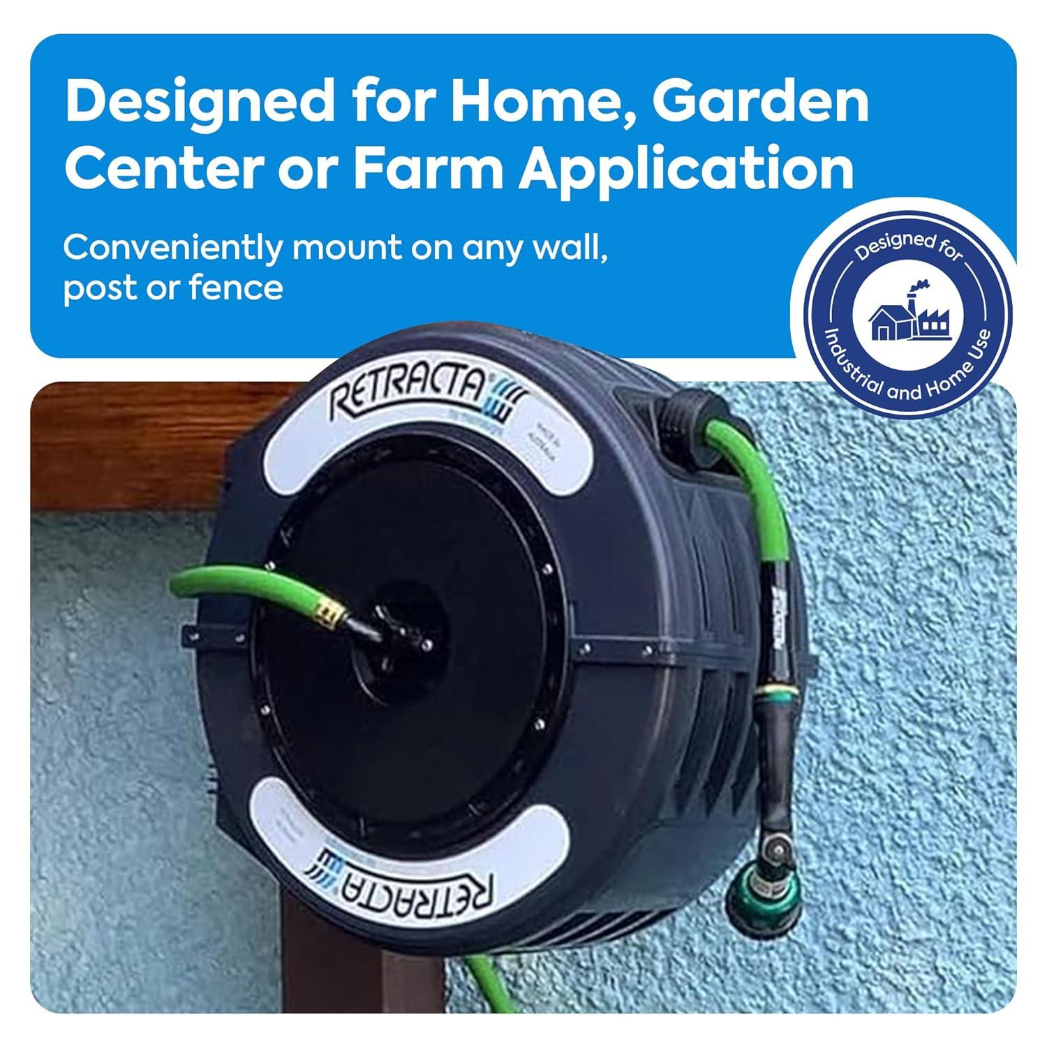 Macnaught Retractable Garden Hose Reel, 82 Ft Water Hose Reel Heavy Duty Retractable Hose with Metal 180° Swivel Rotation Bracket for Wall Mount - Beige