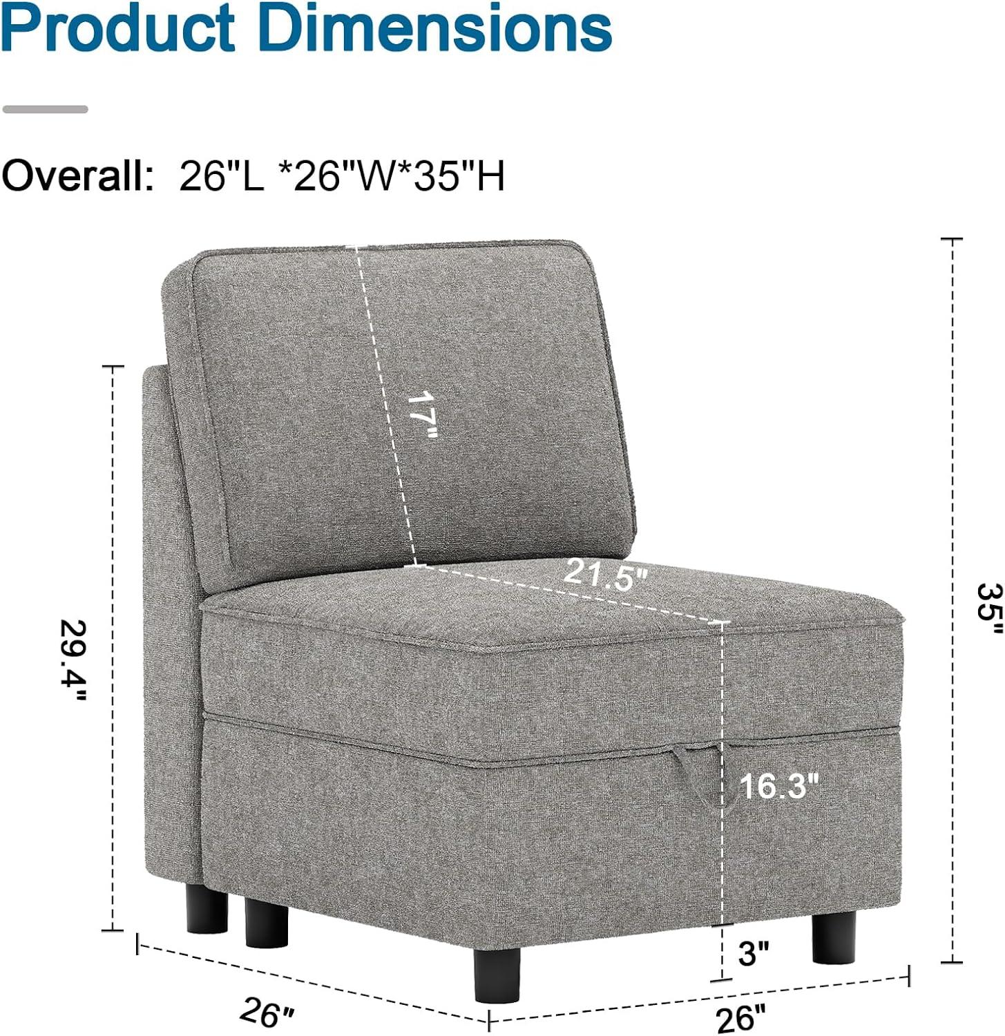 Ottoman Module for Modular Sectional Sofa, Storage Ottoman Footrest and Seat Cube for Living Room,Grey