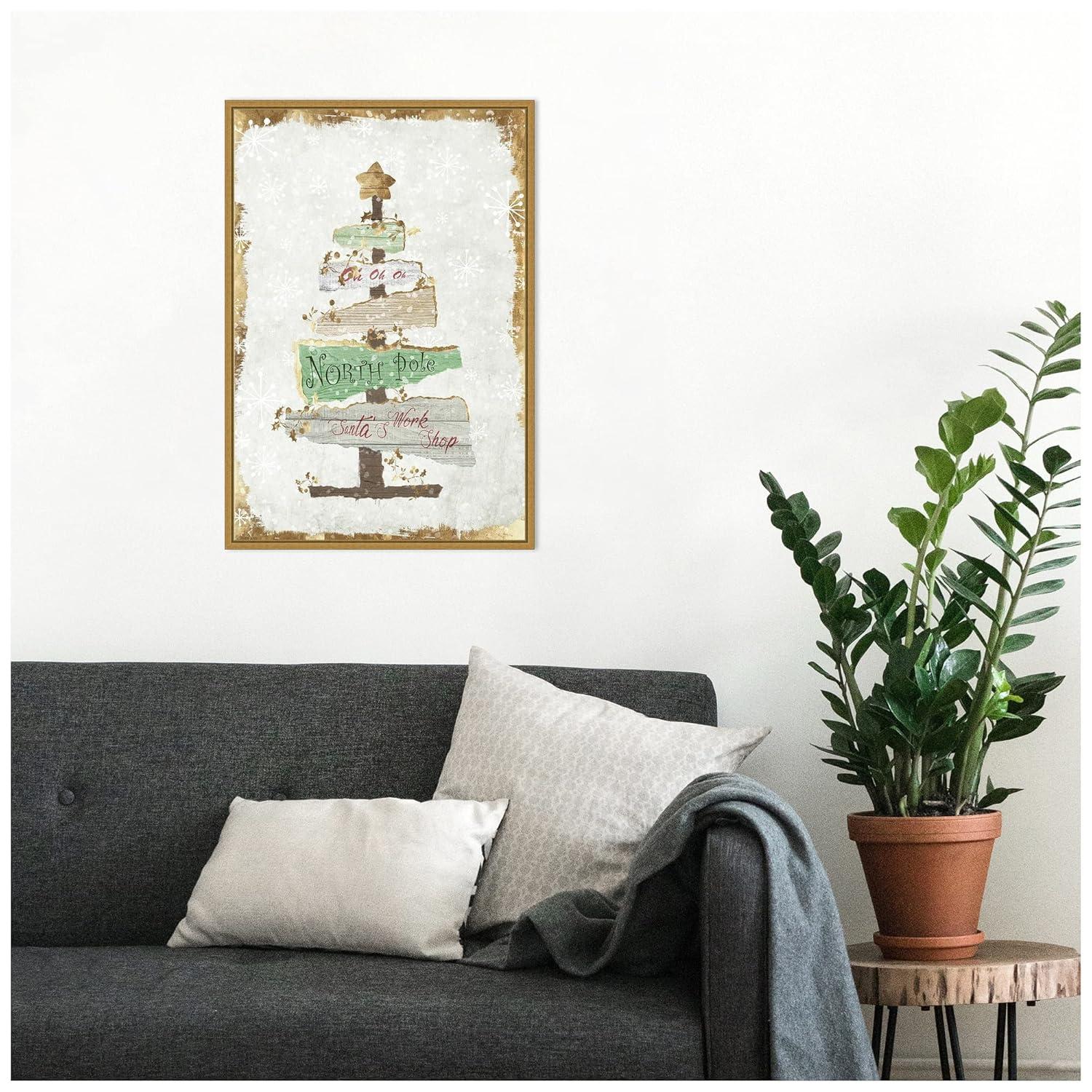16" x 23" Golden Christmas Tree by PI Studio Framed Canvas Wall Art - Amanti Art