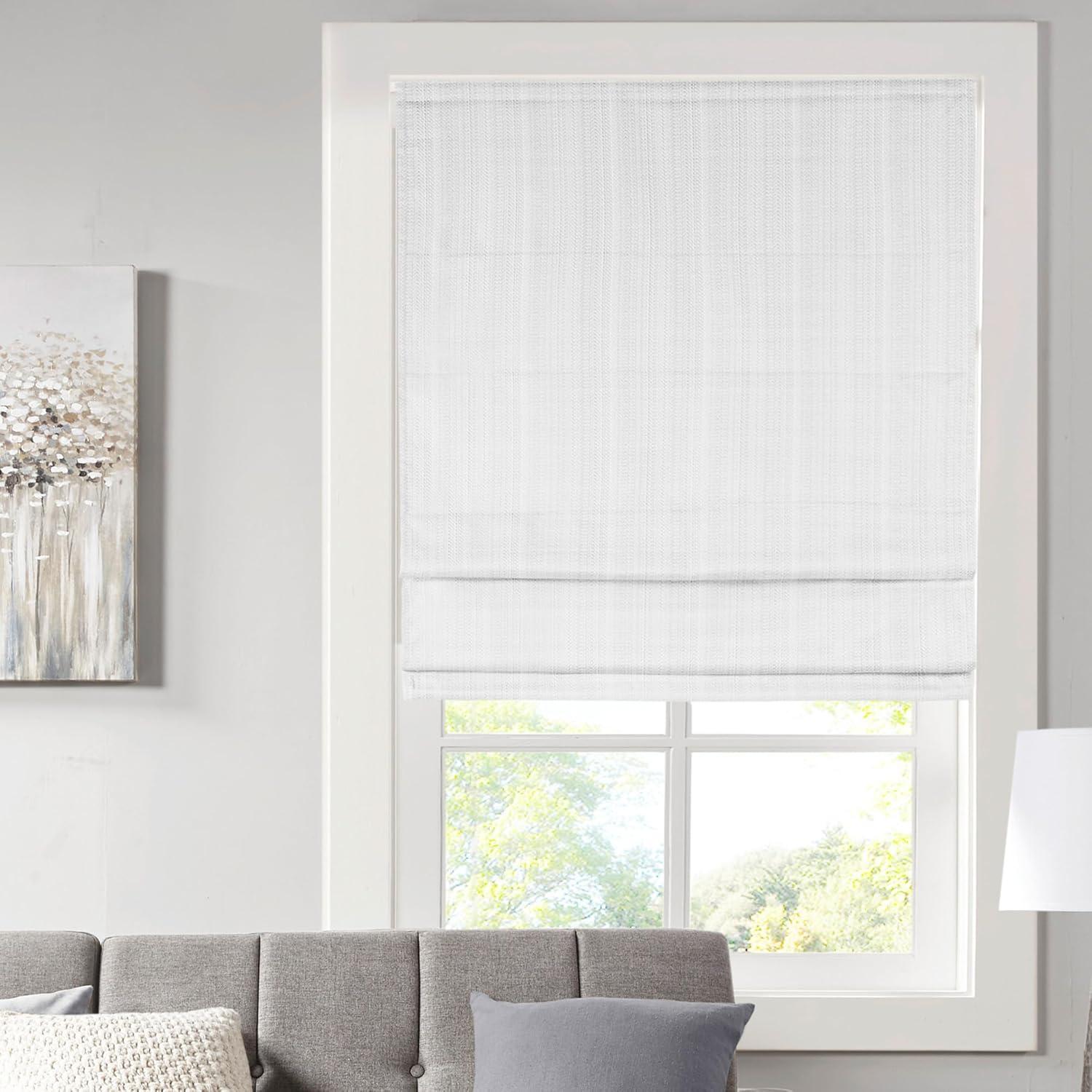 27"x64" Paxton Basketweave Room Darkening Cordless Roman Shade White - Madison Park: Window Blinds, Indoor Use