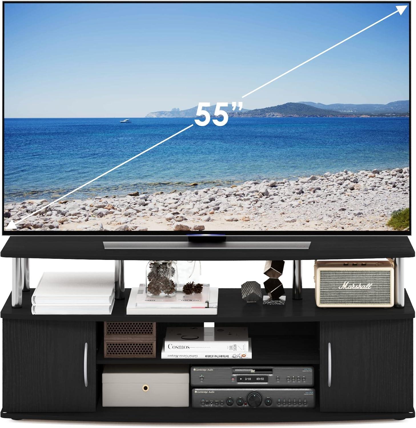 Furinno JAYA Large Entertainment Center Hold up to 55-in TV, Americano, Stainless Steel Tubes
