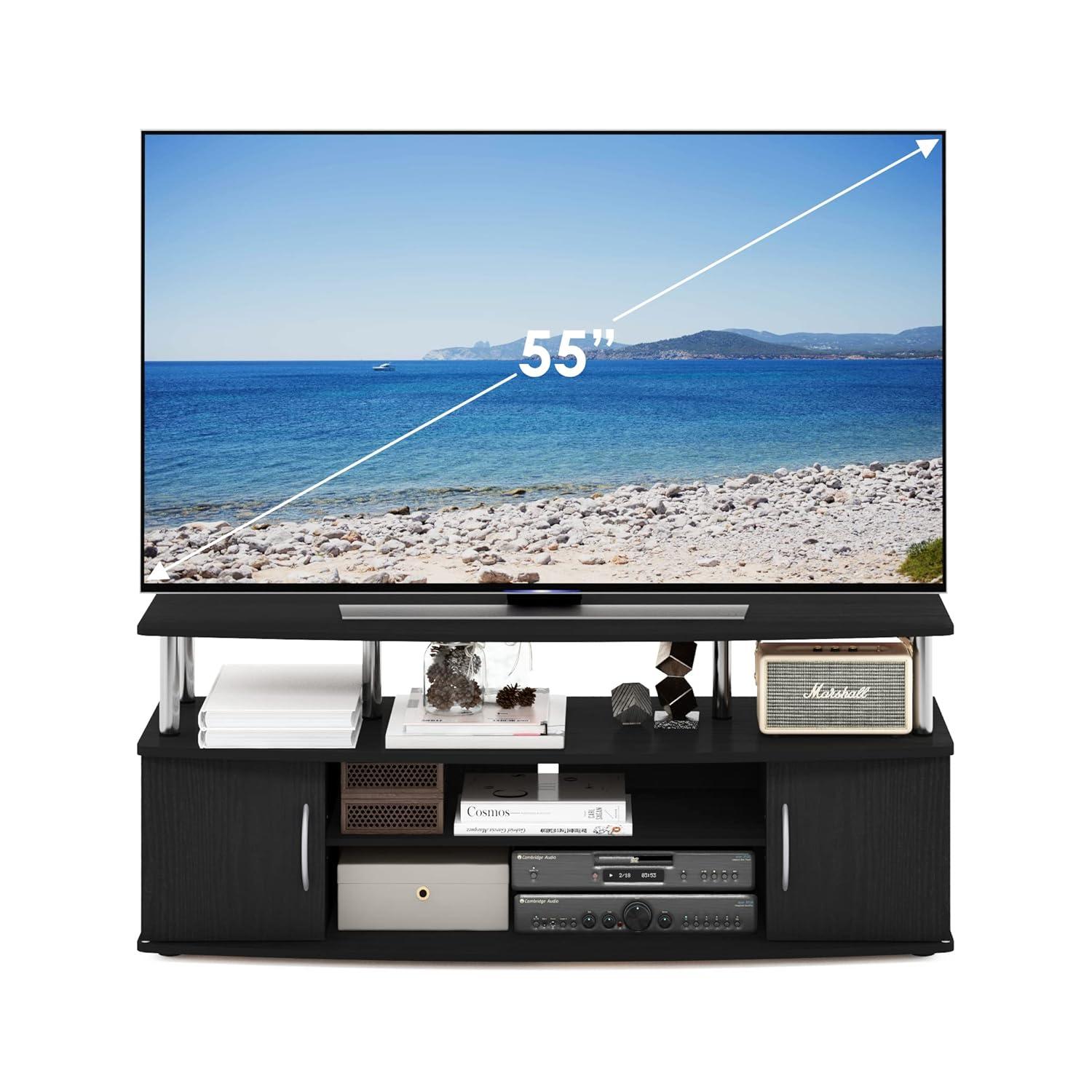 Furinno JAYA Large Entertainment Center Hold up to 55-in TV, Americano, Stainless Steel Tubes