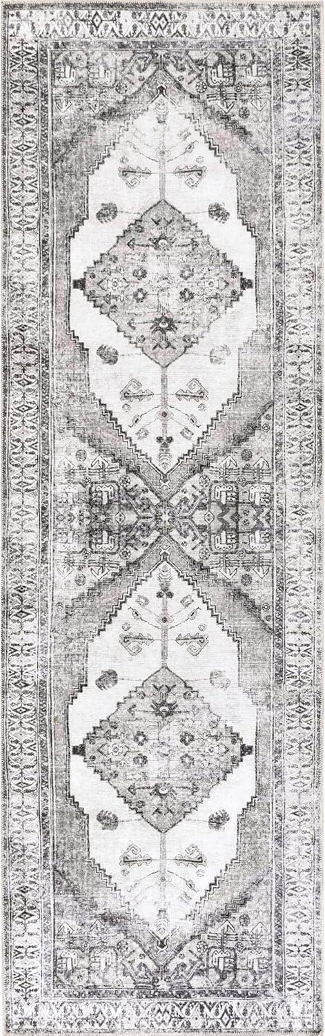 Nuloom Gladys Pet Friendly Machine Washable Vintage Medallion Area Rug, Runner 2' 6" x 8', Light Grey