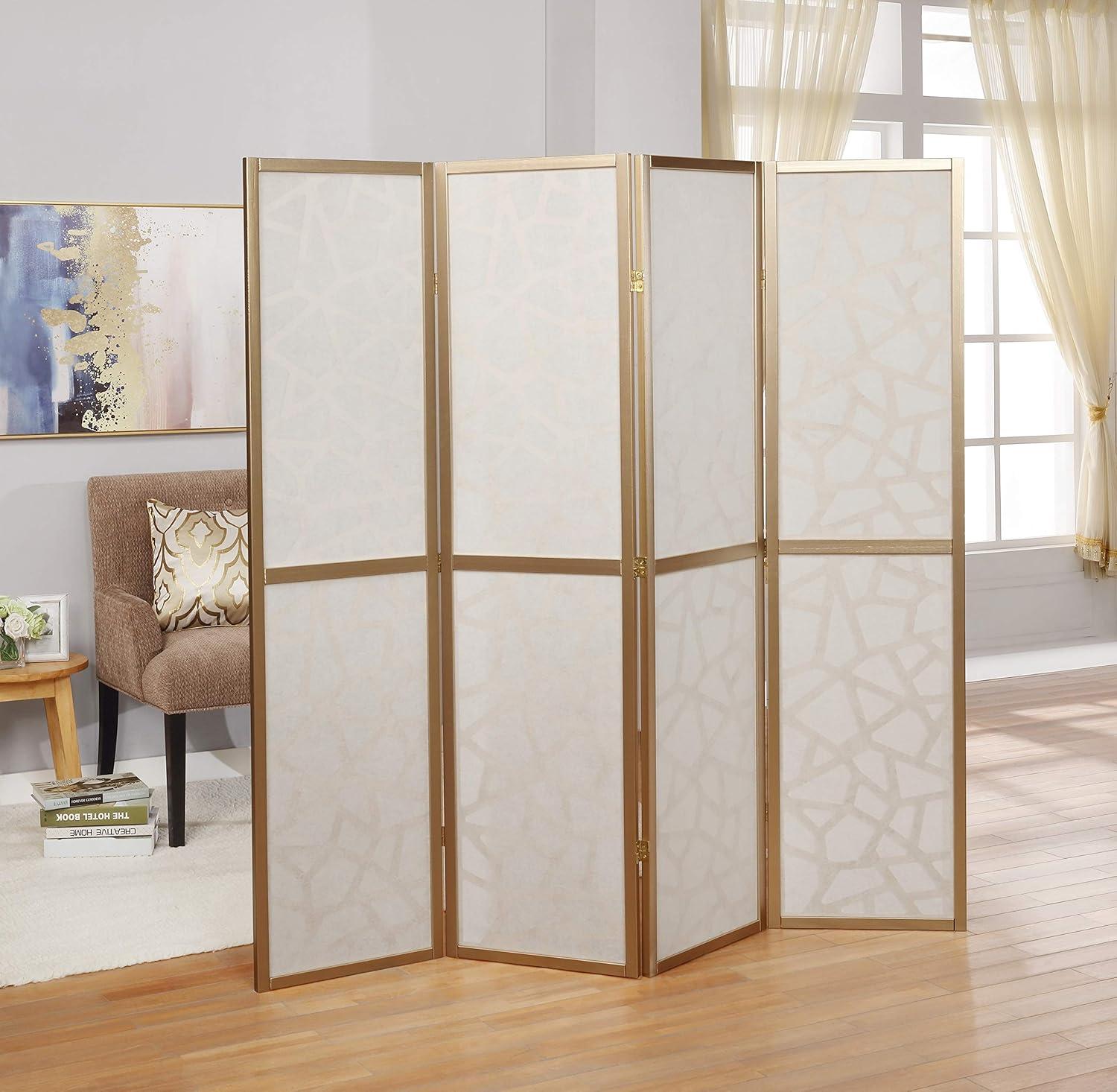 Gold and White Mosaic 4-Panel Folding Room Divider