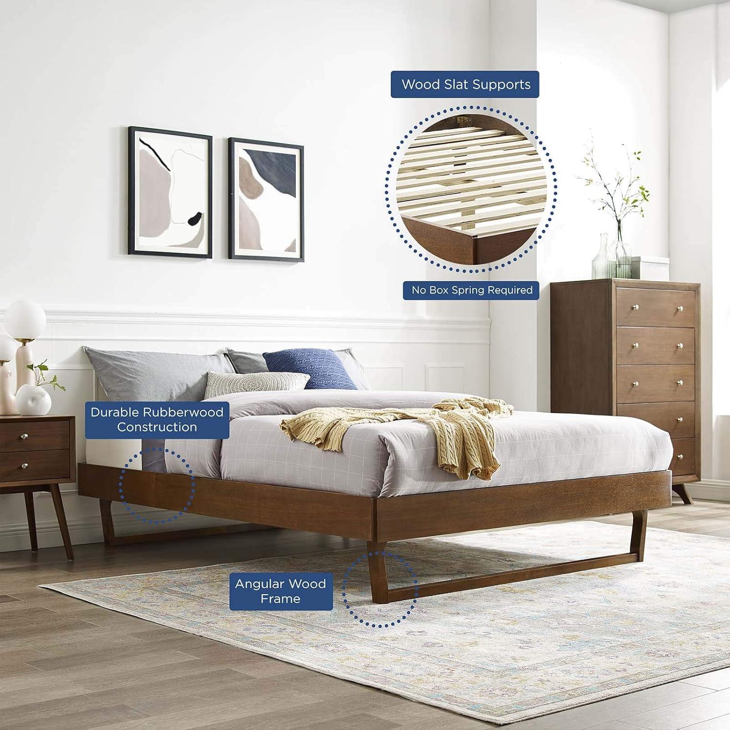 Modway Billie Queen Rubberwood and MDF Wood Platform Bed Frame in Walnut