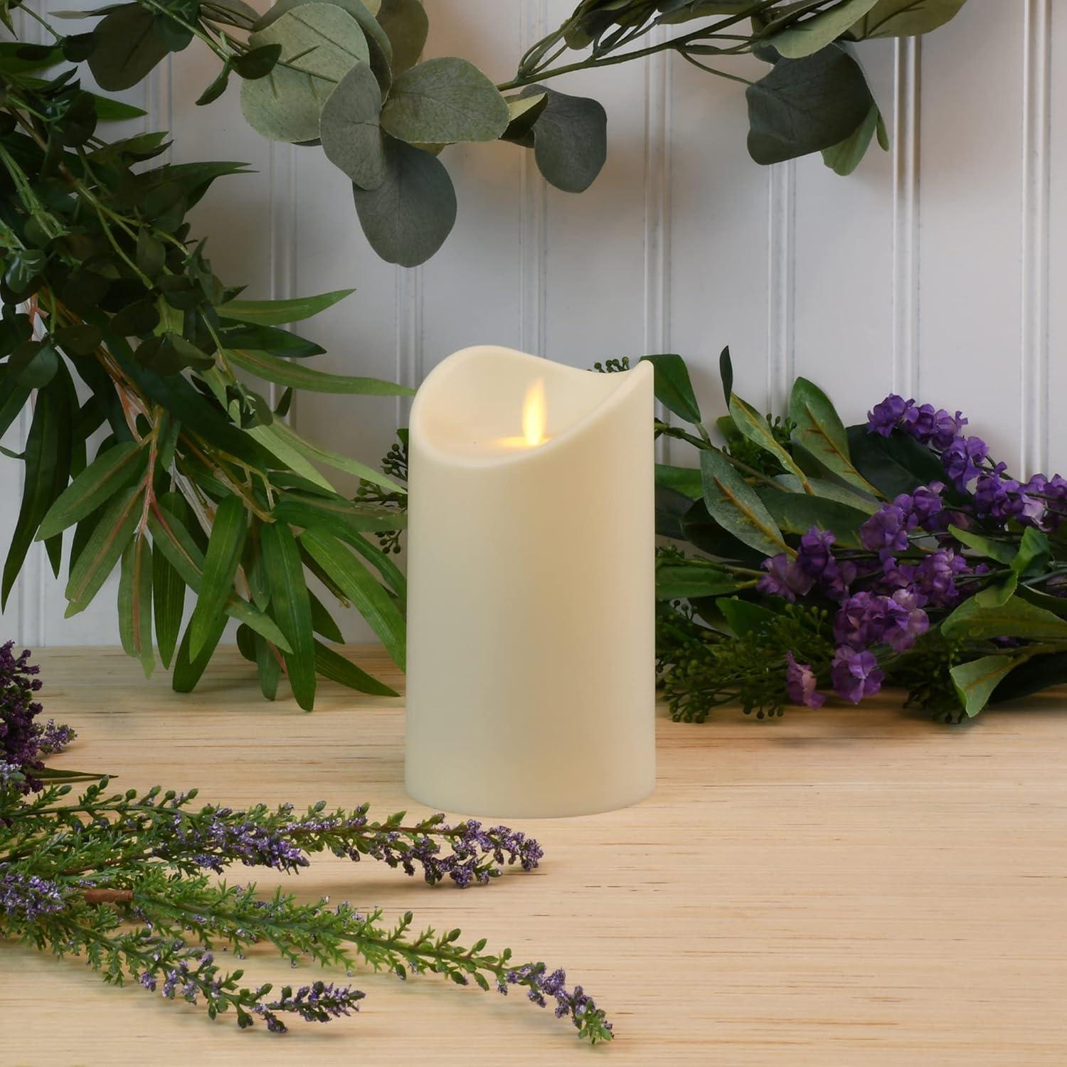 LumaBase Battery Operated Cream Pillar Candle with Moving Flame (5 inches)