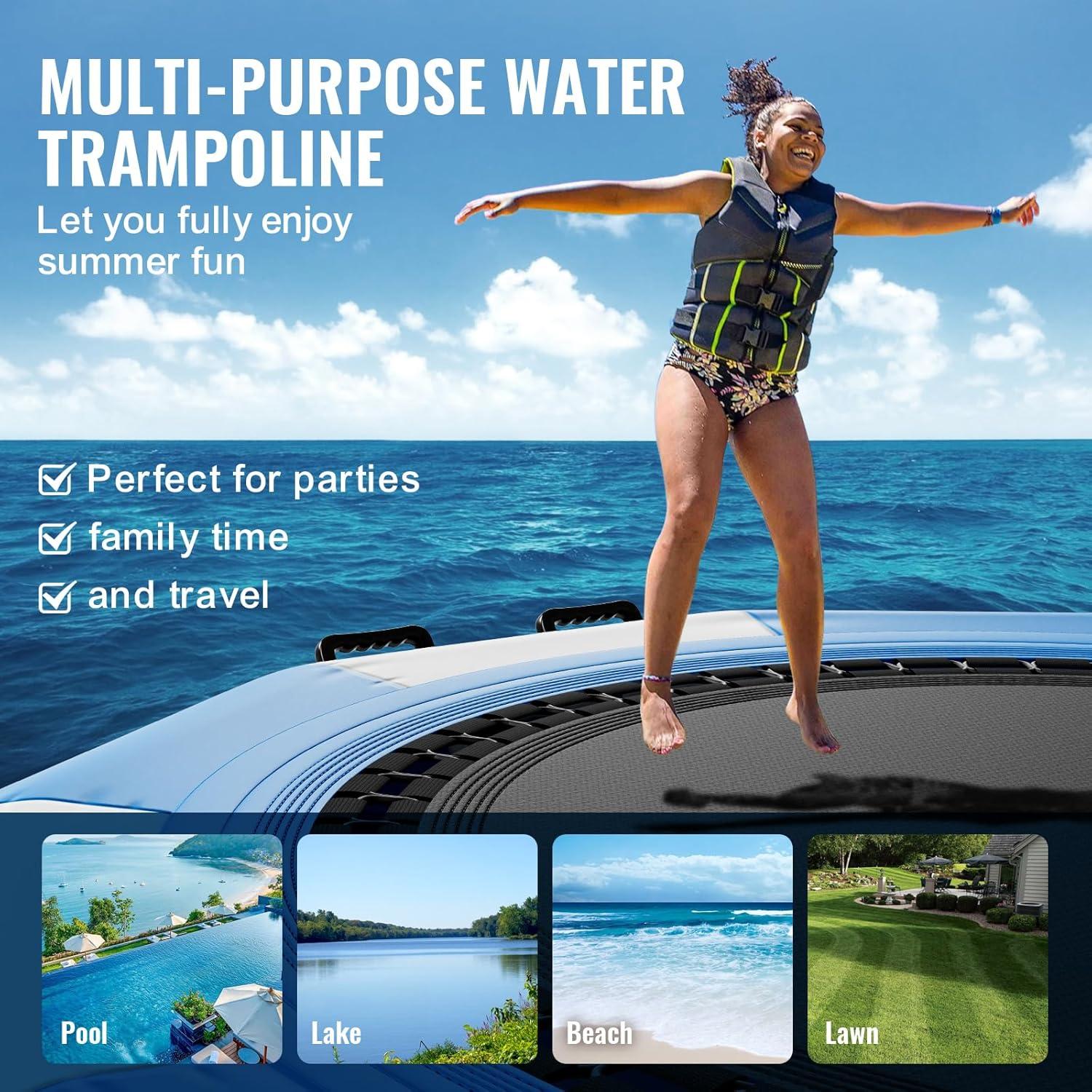 VEVOR Inflatable Water Bouncer, 10ft Recreational Water Trampoline, Kids Adults Floating Rebounder for Pool, Lake, Water Sports