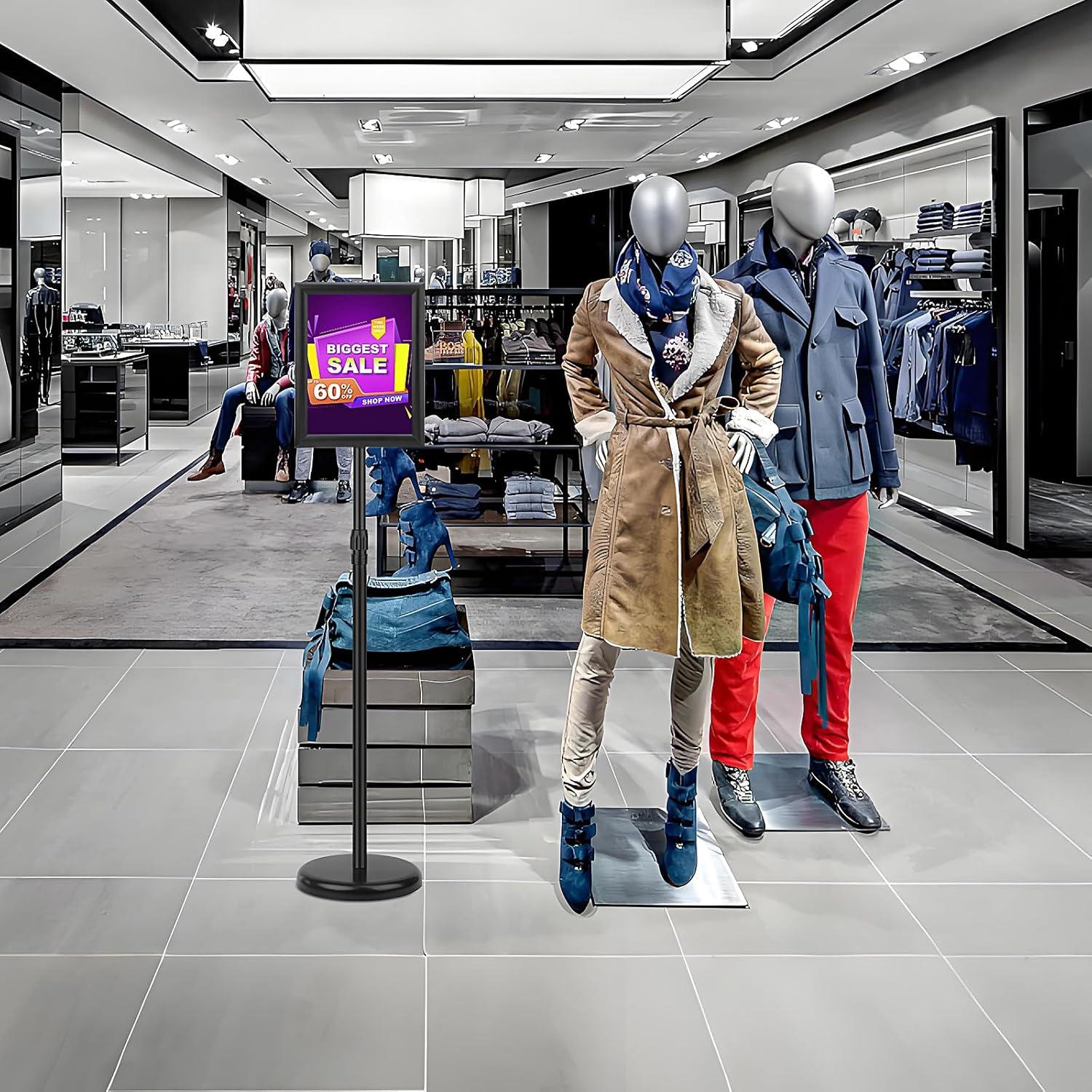 Adjustable Sign Holder Stand 8.5x11 inch,Pedestal Floor Signage Standing Holder with Heavy Duty Base, Aluminum Snap Open Frame Display for Business Restaurant, Mall,Schools-1 Pack