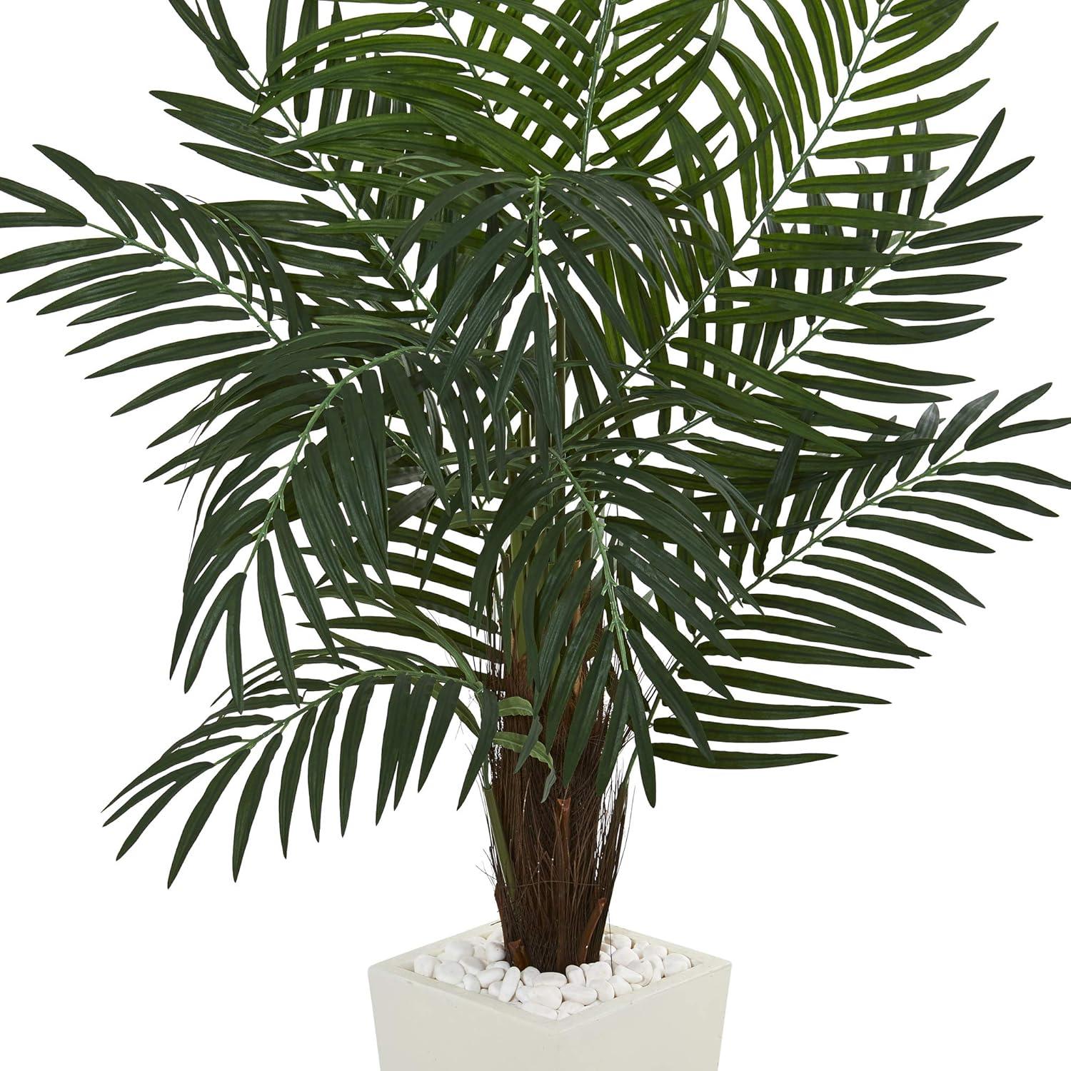 5.5ft Artificial Areca Palm Tree in White Tower Planter - Nearly Natural