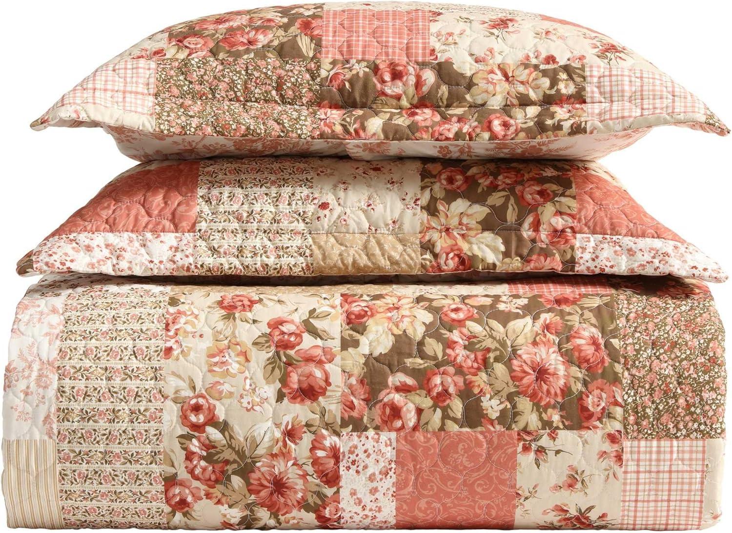 Laura Ashley Harrietta Patchwork Cotton Reversible Pink Quilt Set