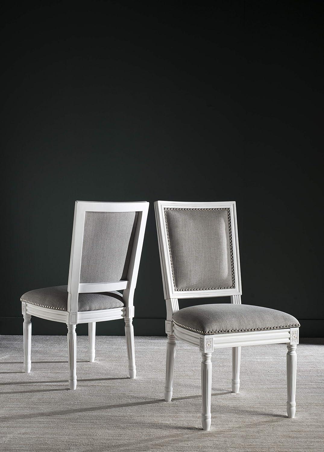 Buchanan 19H French Brasserie Linen Rectangle Side Chair Silver Nail Heads (Set Of 2) - Light Grey/Cream - Safavieh