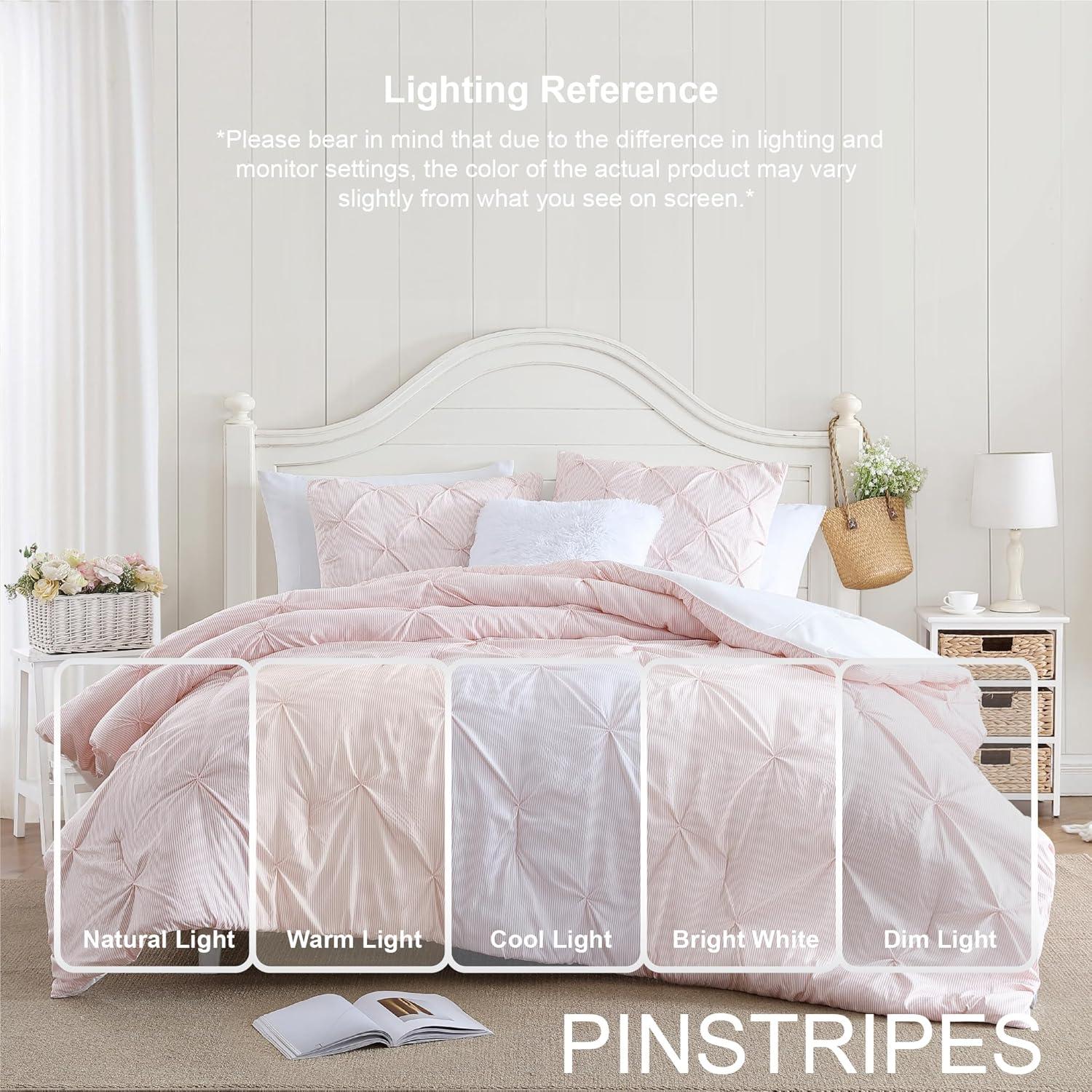 Swift Home | Striped Pintuck 2-Piece Comforter Set Rose Twin/Twin XL