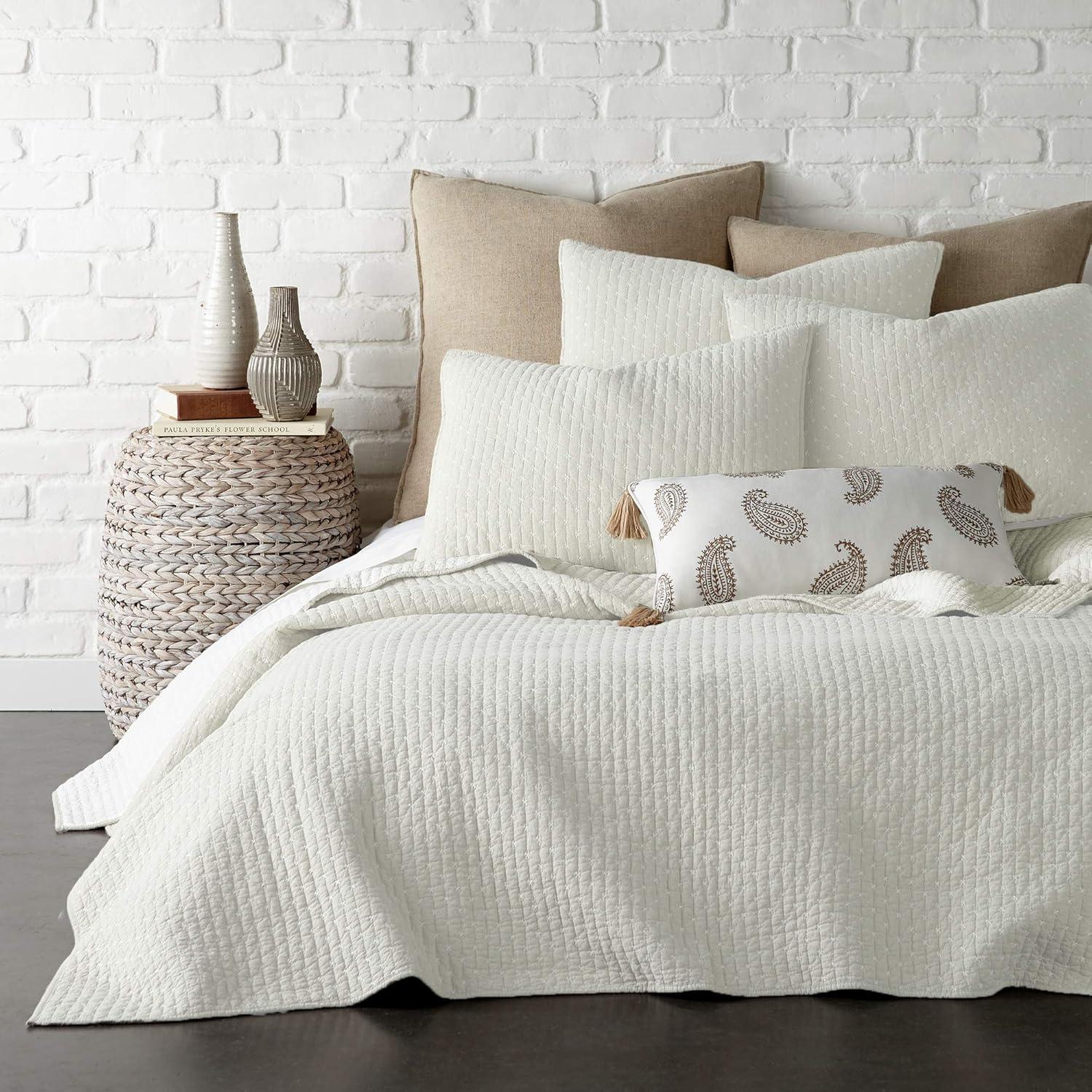 The Industrial Shop 2pc Twin Solid Quilt and Sham Bedding Set Cream: Rustic Percale, Lightweight