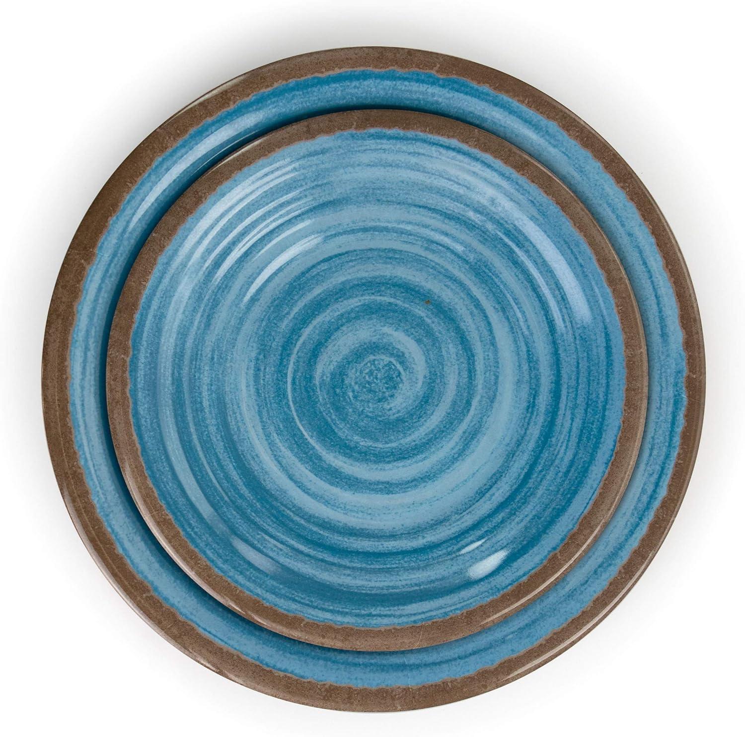 12pc Melamine Rippled Tides Dinnerware Set Blue - Elama: Solid Pattern, Service for 4, Dishwasher-Safe, Dish Set