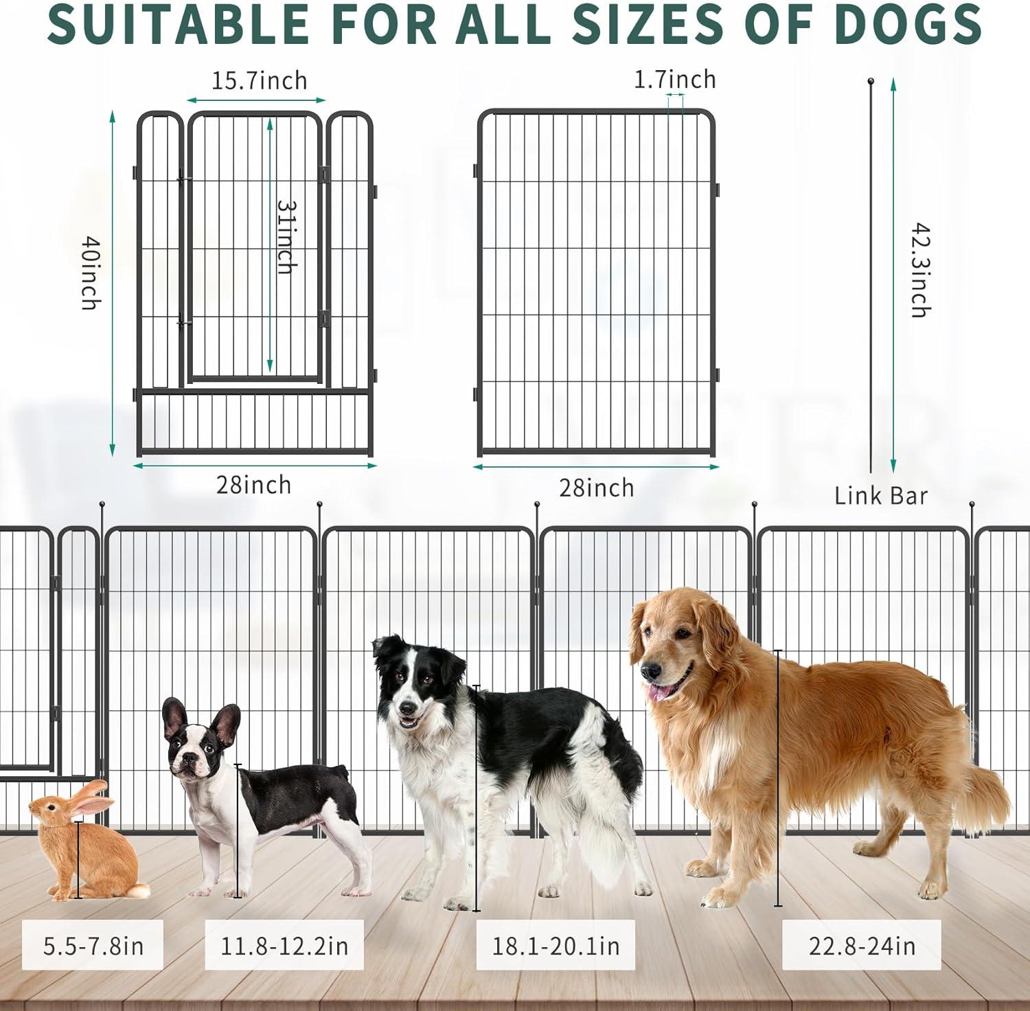 Monasem Dog Playpen Outdoor, 16 Panels 40" Height Dog Fence(Black)