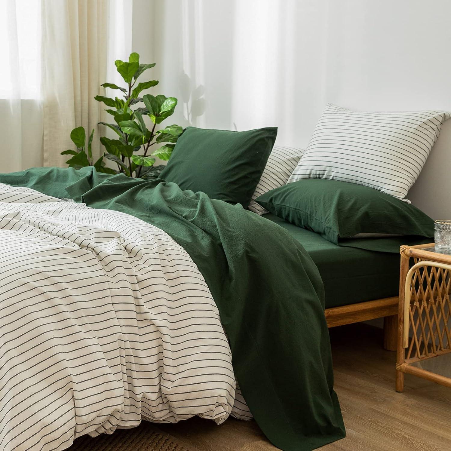 MOOMEE 100% Washed Cotton Linen Like Textured Duvet Cover Set