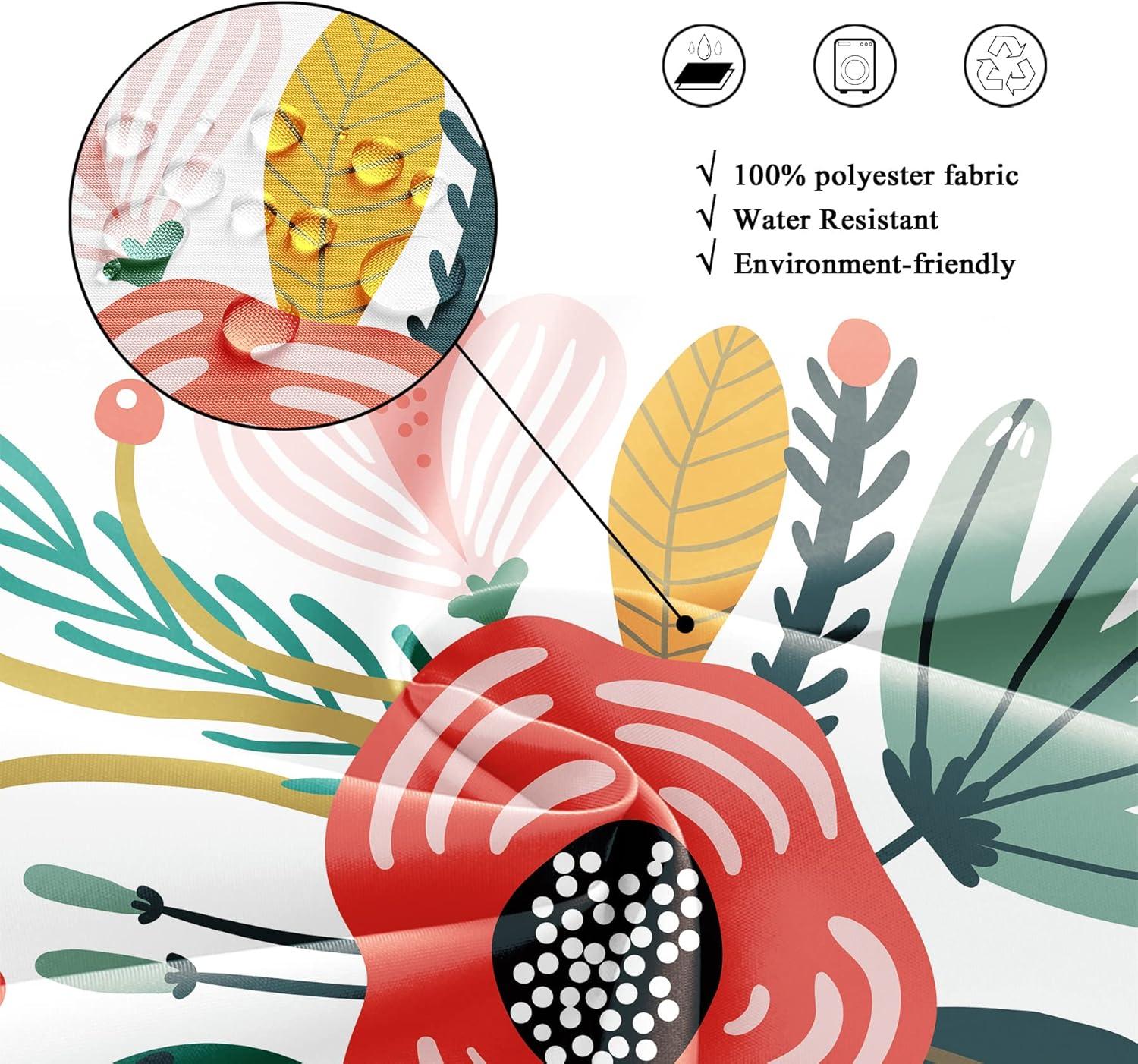 Red Barrel Studio® Pink Floral Shower Curtain For Bathroom Decor 72Wx72h Watercolor Colorful Flower Tropical Leaves Spring Botanical Sage Green Art Printed Fabric Polyester Waterproof 12 Pack Plastic Hooks