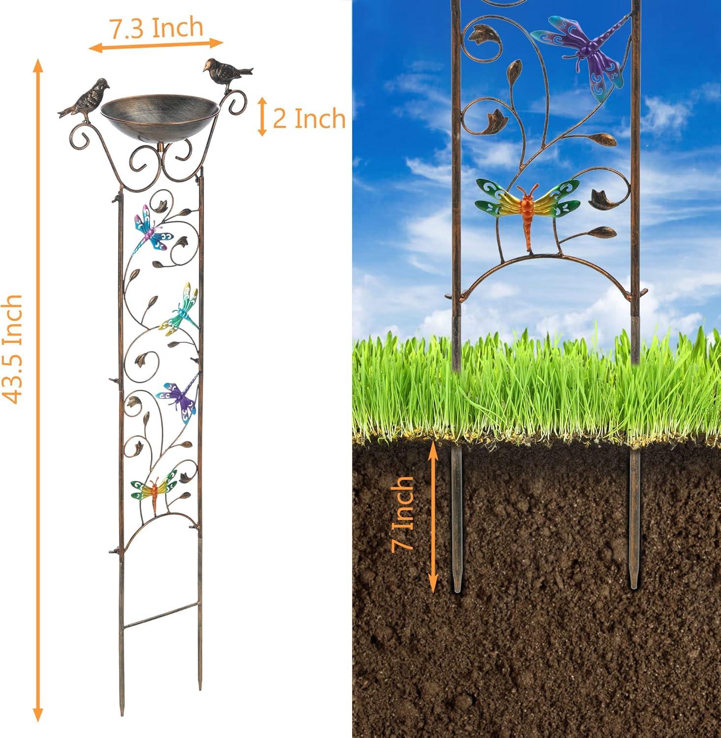 Elegant 40" Bronze Metal Garden Trellis with Bird Bath