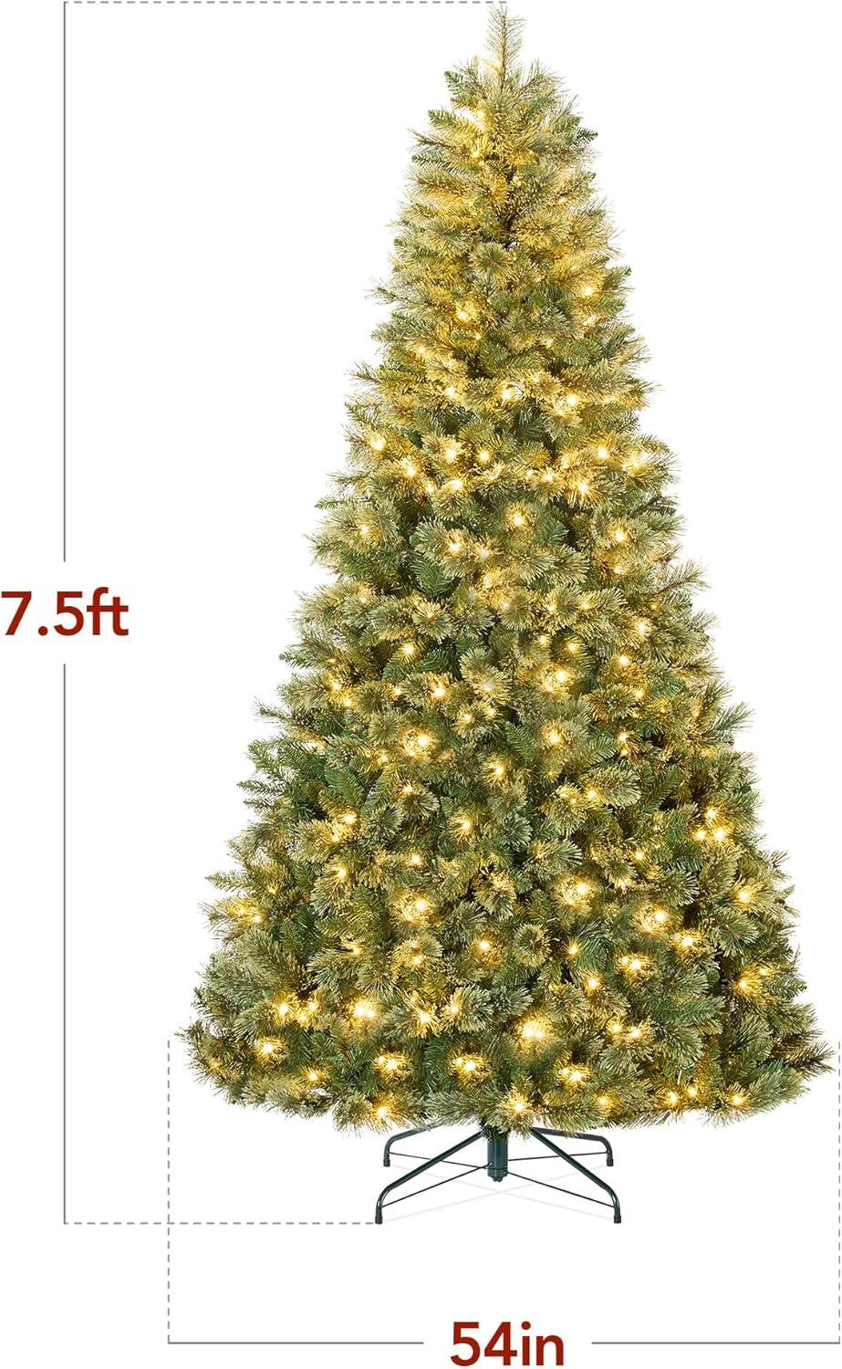 Best Choice Products 7.5ft Pre-Lit Cashmere Christmas Tree Holiday Decor w/ Cordless Connection, 2-in-1 LED Lights