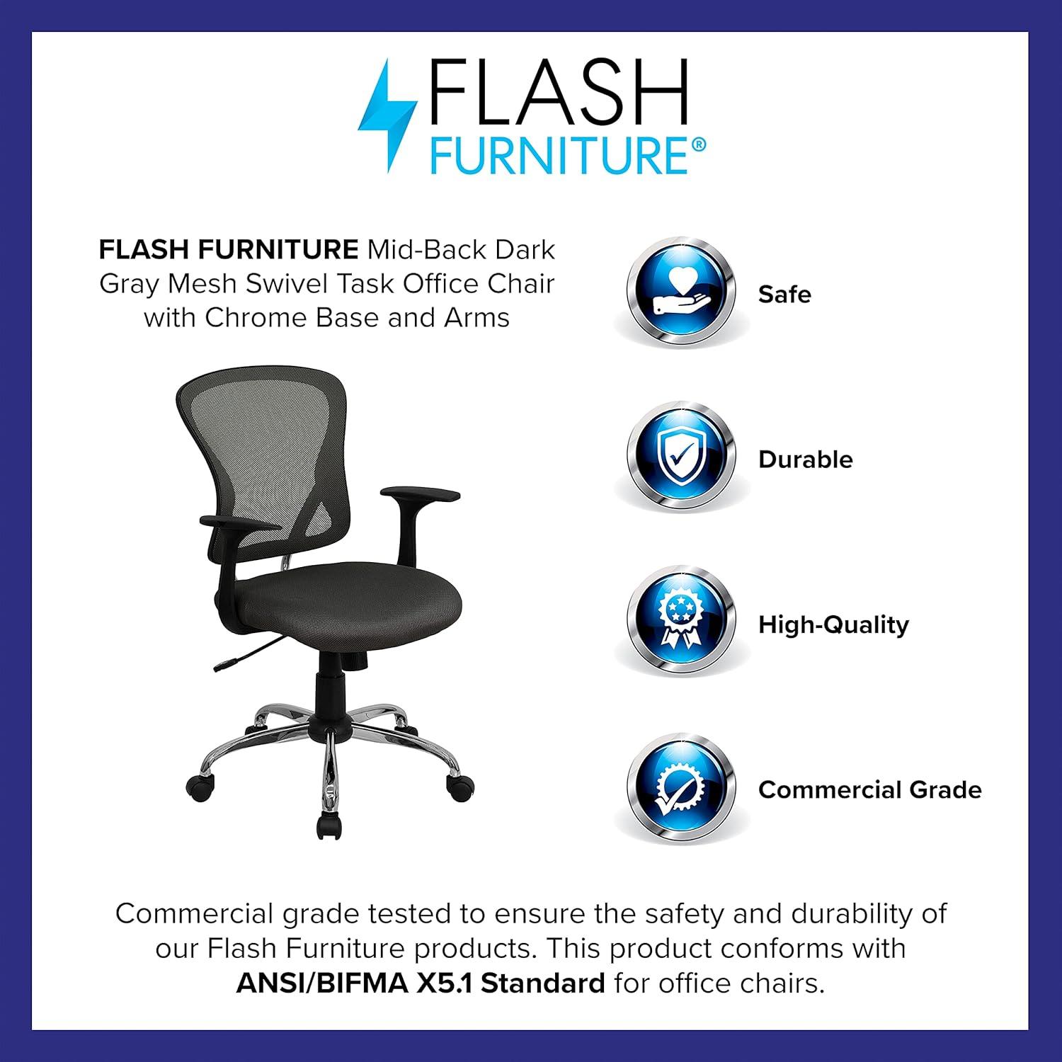 Flash Furniture Mid-Back Mesh Swivel Task Office Chair with Chrome Base and Arms