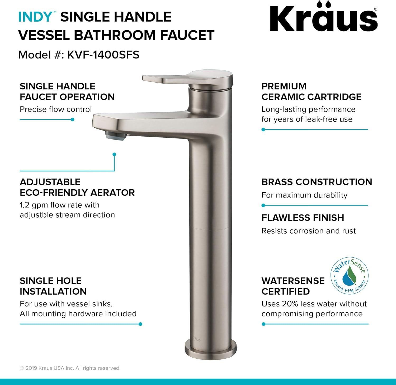 Indy Vessel Sink Bathroom Faucet with Drain Assembly