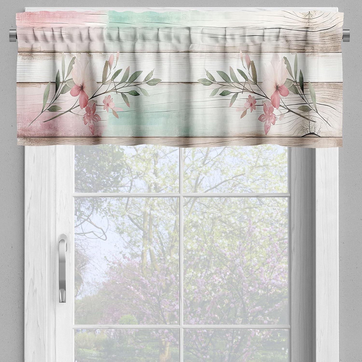 Floral Tailored 55'' W Kitchen Curtain