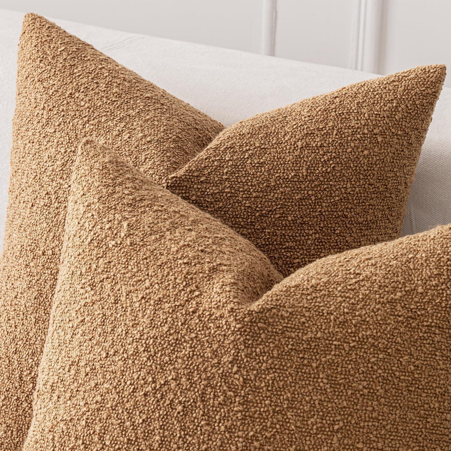 Boucle Decorative Throw Pillow Covers for Couch Set of 2, 18x18 inches, Beige