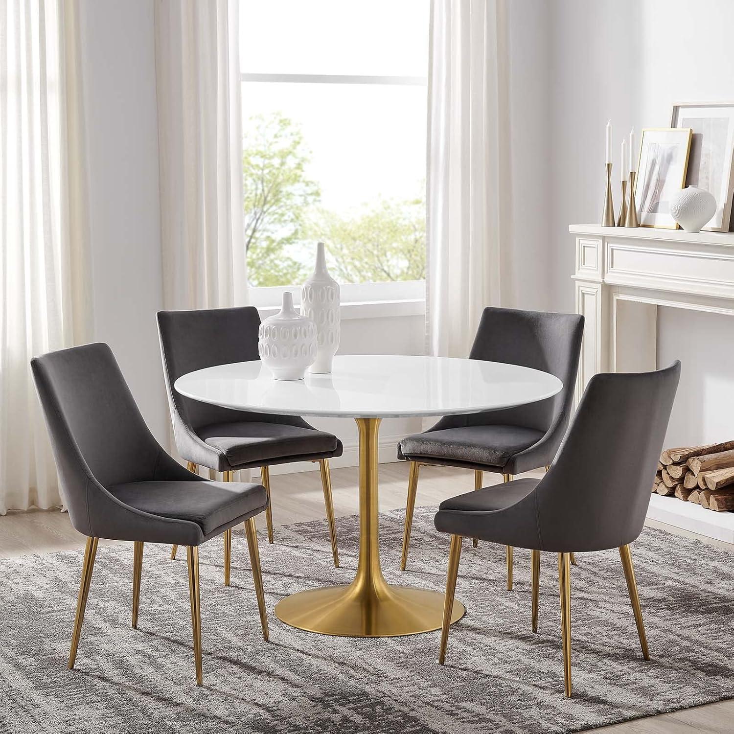 Modway Lippa 47" Round Wood & Metal Dining Table in Gold and White