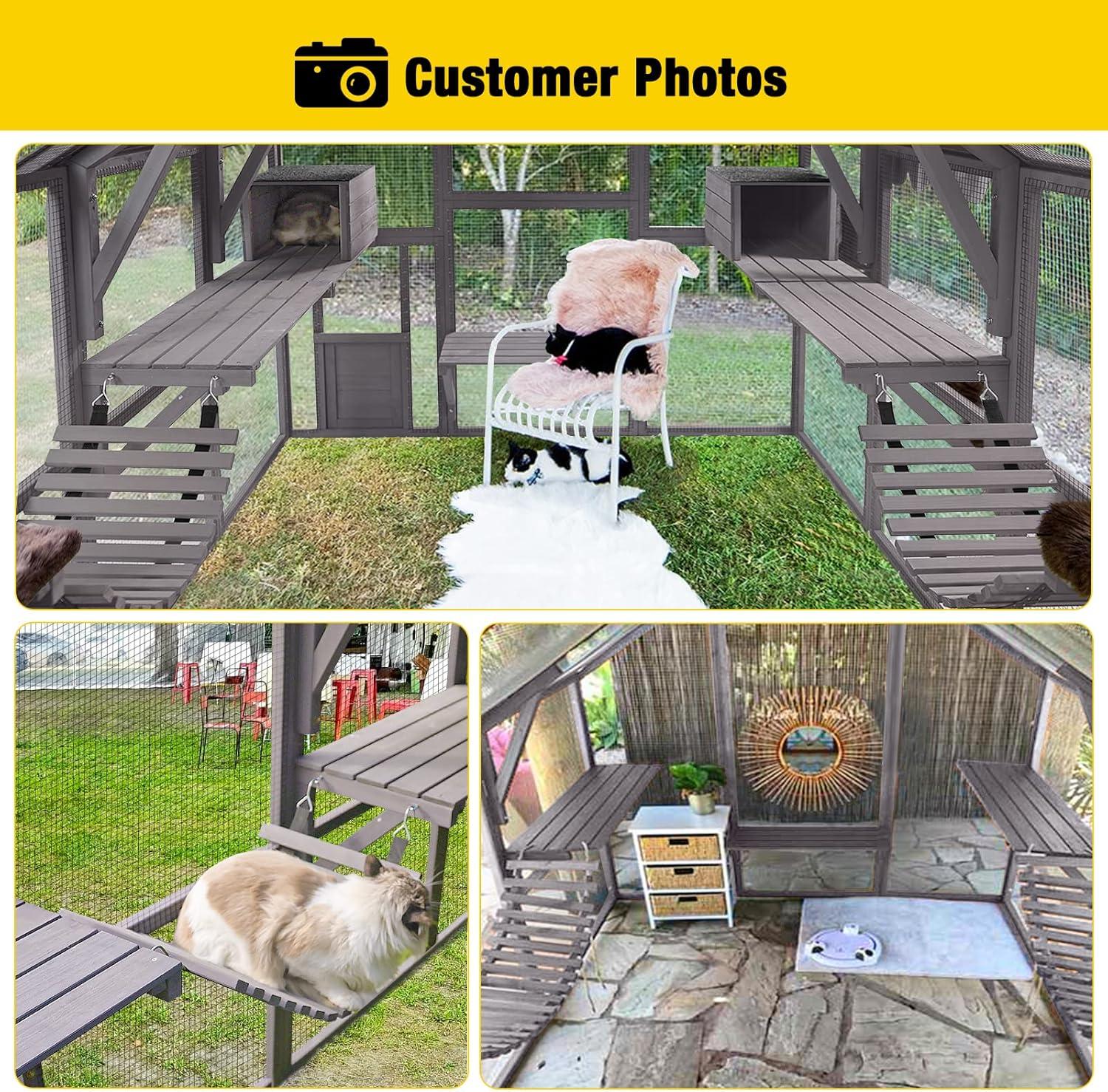 Aivituvin 110'' Extra Large Cat House Outdoor Walk-in Cat Enclosure Wooden Catio Cage with Bridges, Platforms, Rest Rooms, Roof Cover