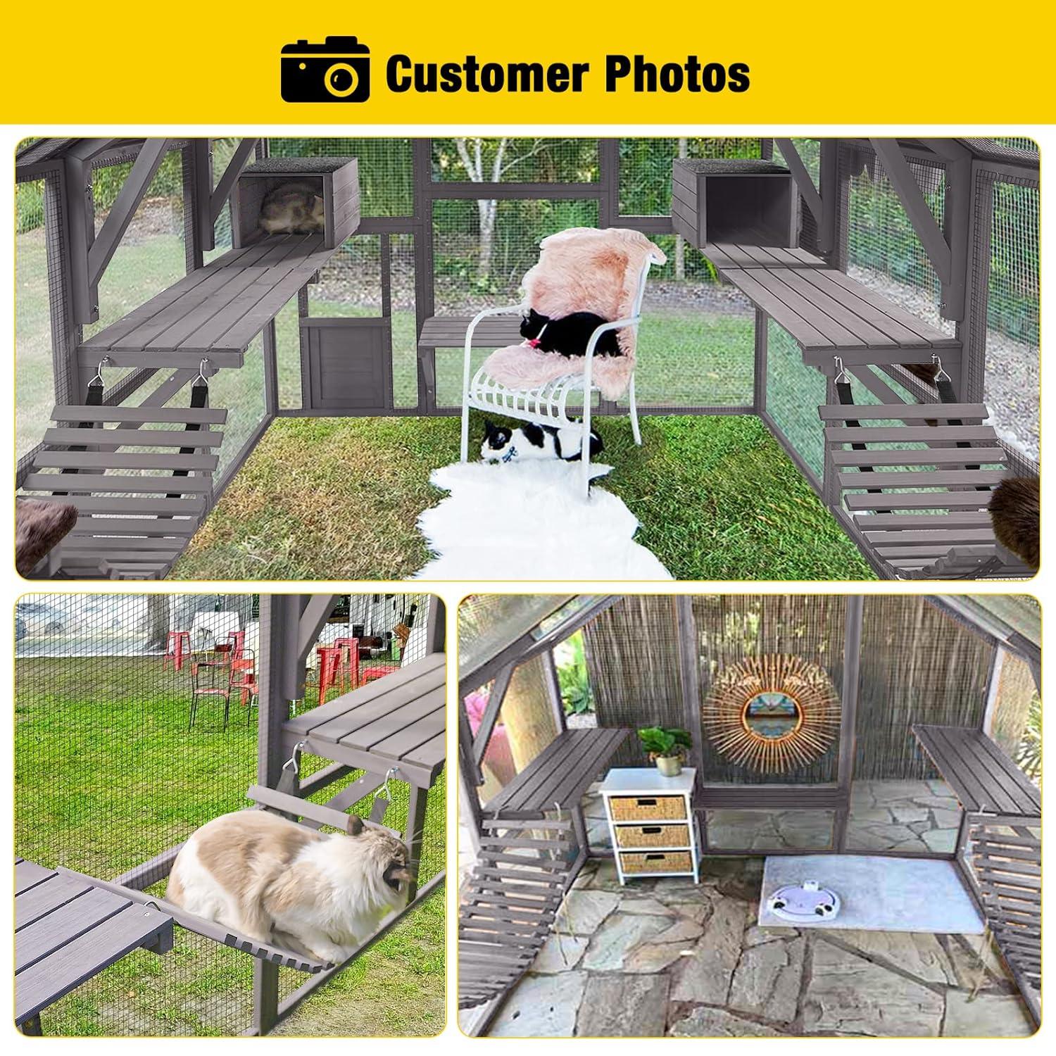 Aivituvin 110'' Extra Large Cat House Outdoor Walk-in Cat Enclosure Wooden Catio Cage with Bridges, Platforms, Rest Rooms, Roof Cover