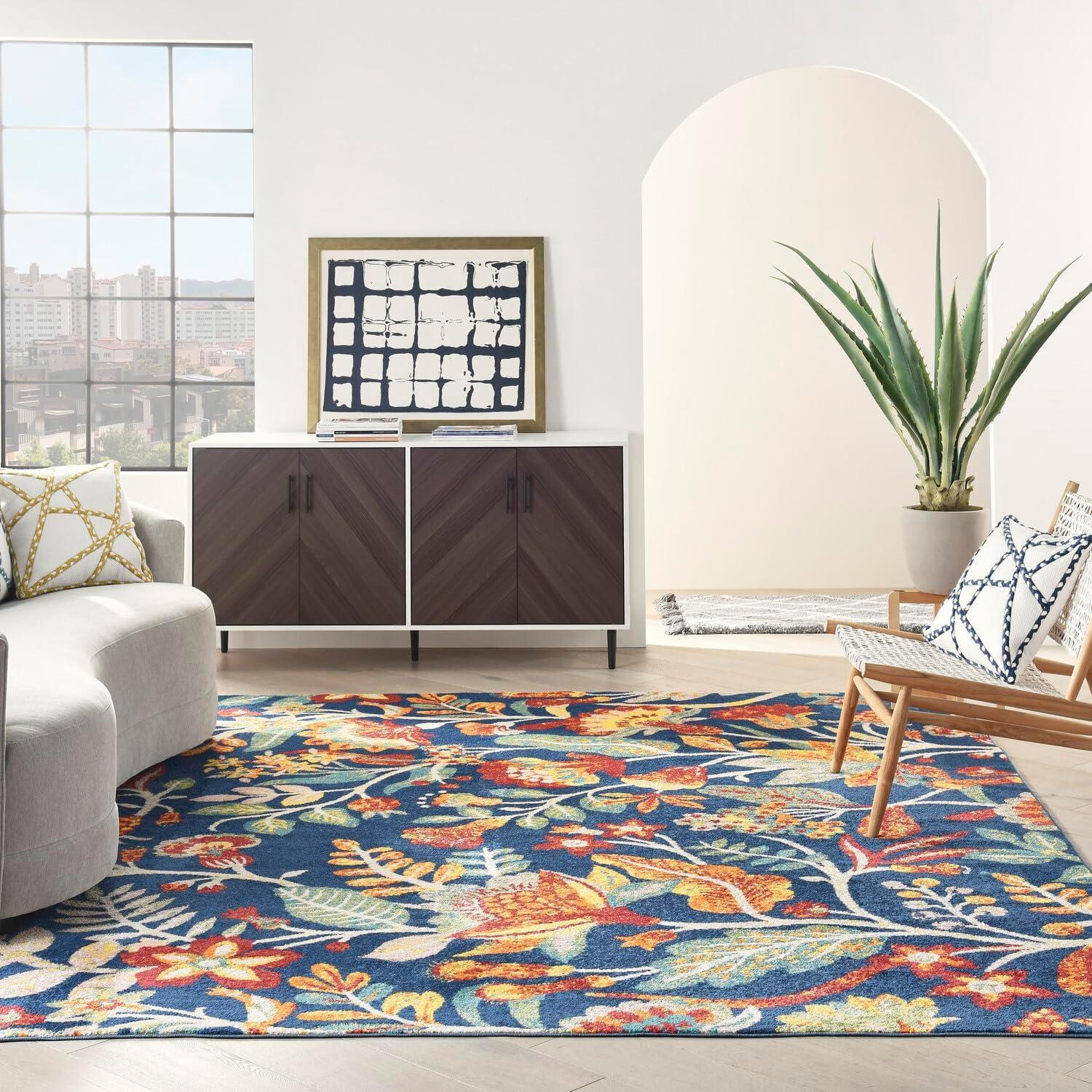 Nourison Allur Botanical Indoor Area Rug Navy Multicolor 9' x 12'