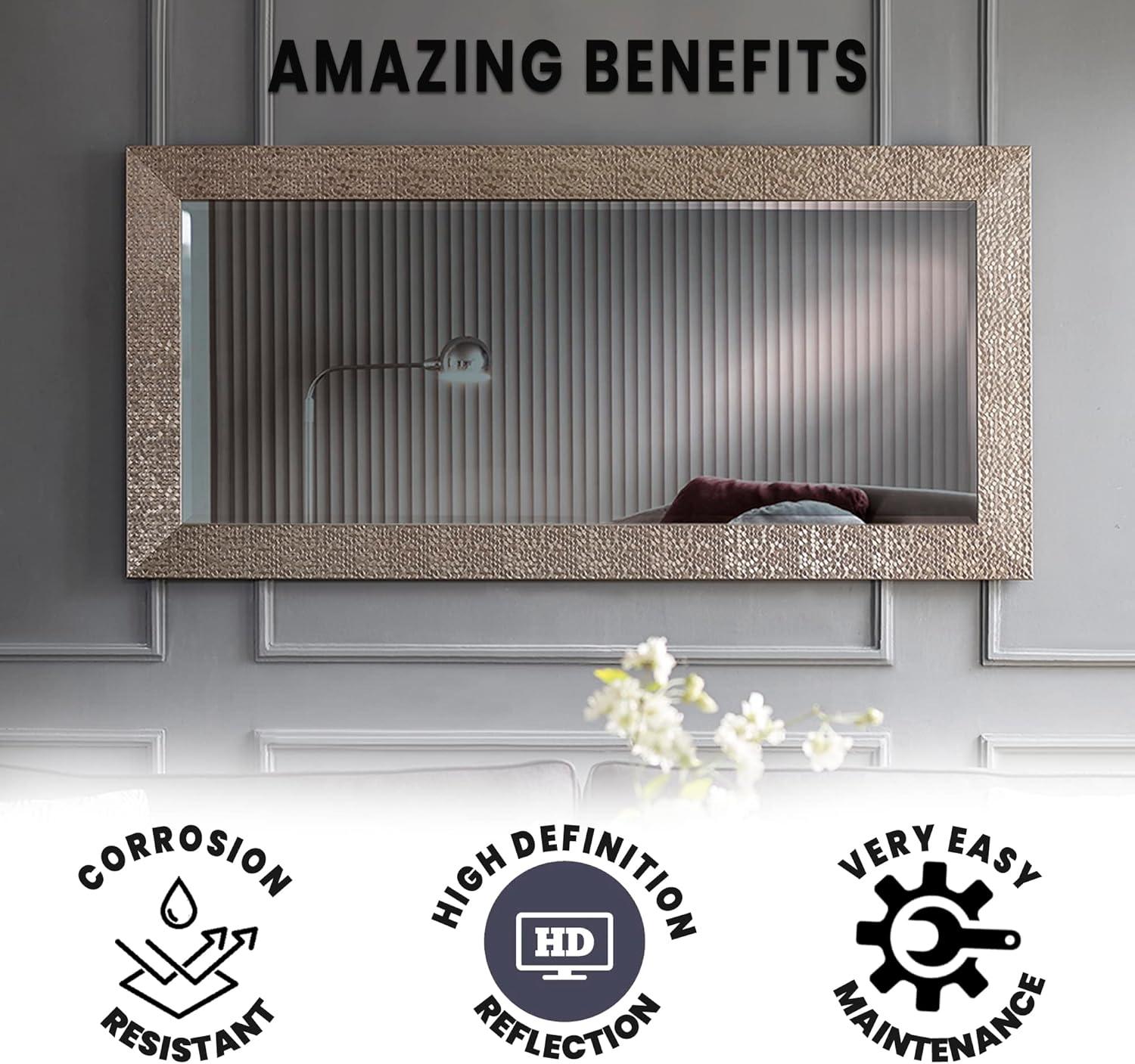 Floor Mirror, Full length Mirror, Mosaic Style Full Body Mirror for Home, Wall Mirror with Faux Wood Frame, 66"LX32"W Large Mirror for Bedroom by Naomi home - Champagne