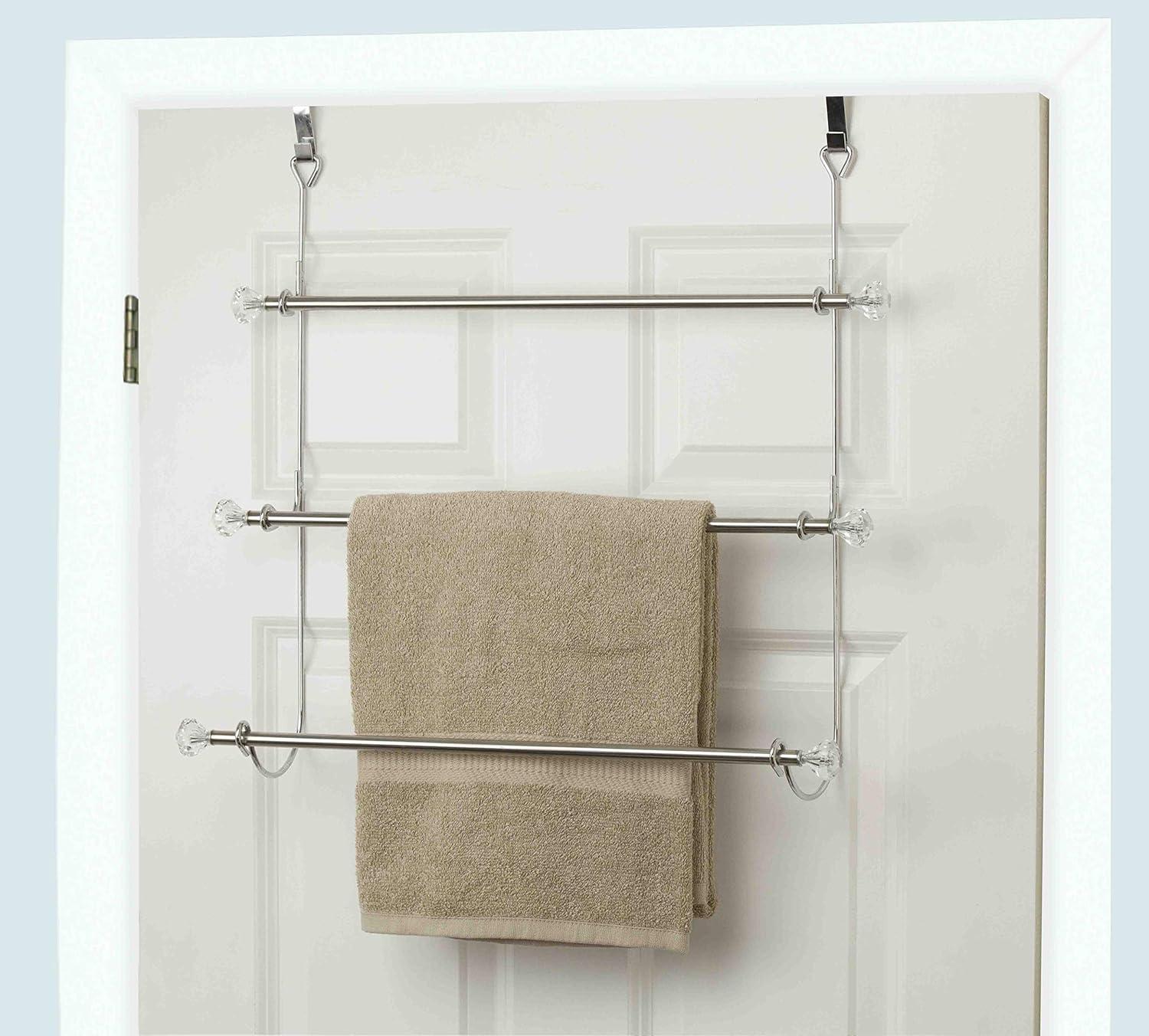 Chrome Over-the-Door 3-Tier Towel Rack with Crystal Accents