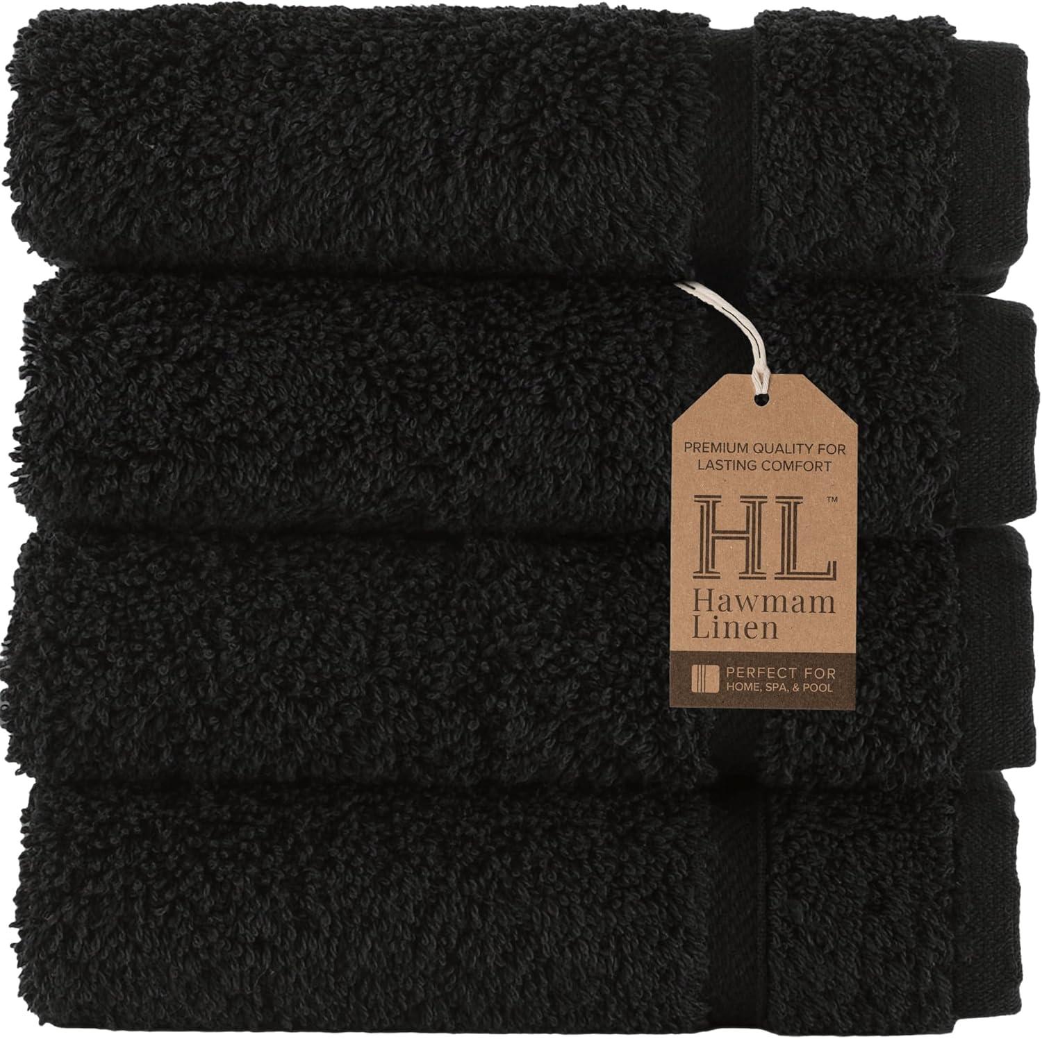 Hawmam Linen Yellow Face Washcloths, Set of 4, 13' x 13', Premium Luxury 100% Turkish Cotton, 600 GSM, Soft Hotel Quality Yellow Towels Bathroom Sets, Versatile For Kitchen, Hand, Cleaning