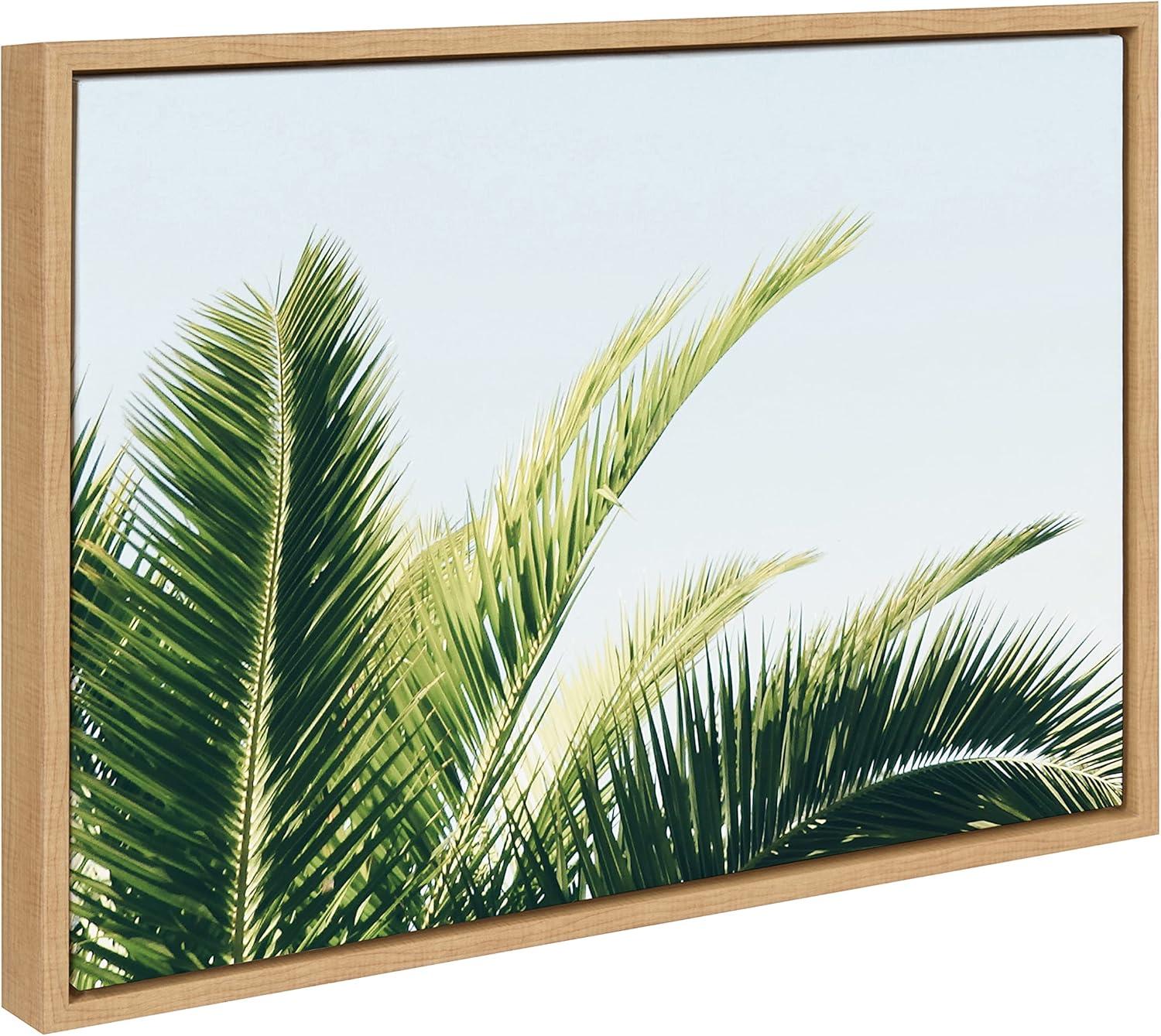 Kate and Laurel Sylvie Tropical Palm Under Blue Sky Framed Canvas by Amy Peterson Art Studio, 18x24, Natural