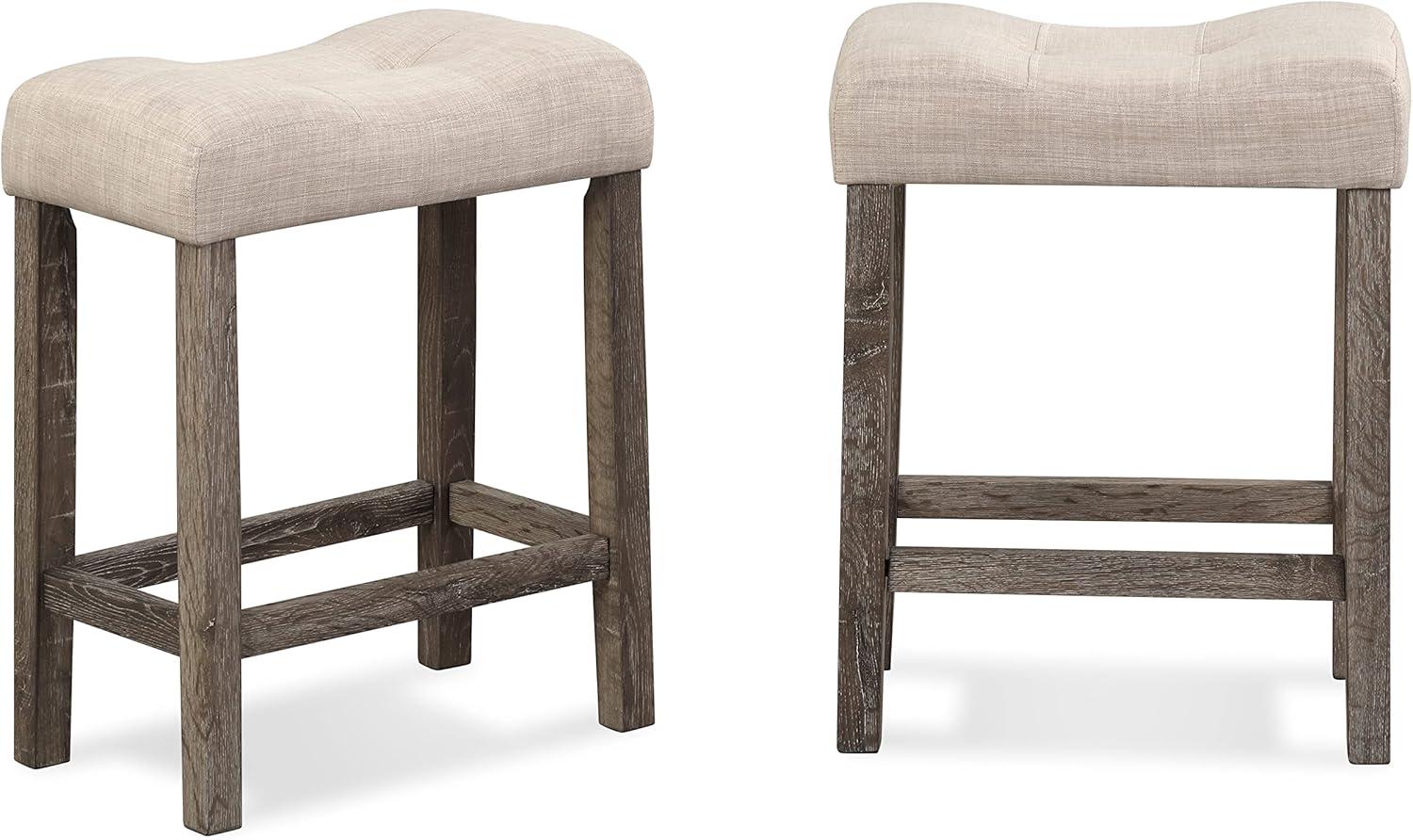 Sora Taupe Upholstered 24.5" Saddle Counter Stool, Set of 2