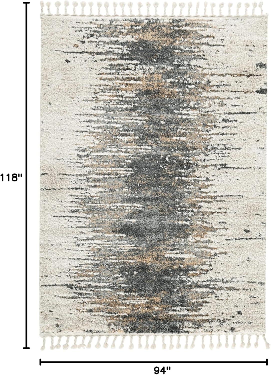 Large Cream and Gray Braided Abstract Synthetic Rug