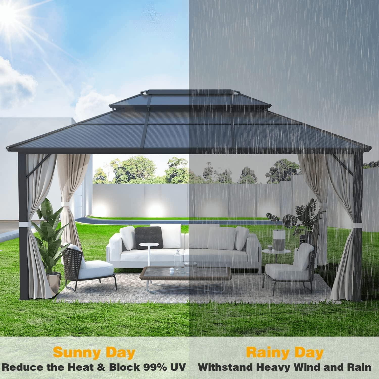 Hommow 12 ft x 16 ft Hardtop Gazebos, Aluminum Composite Panel Patio