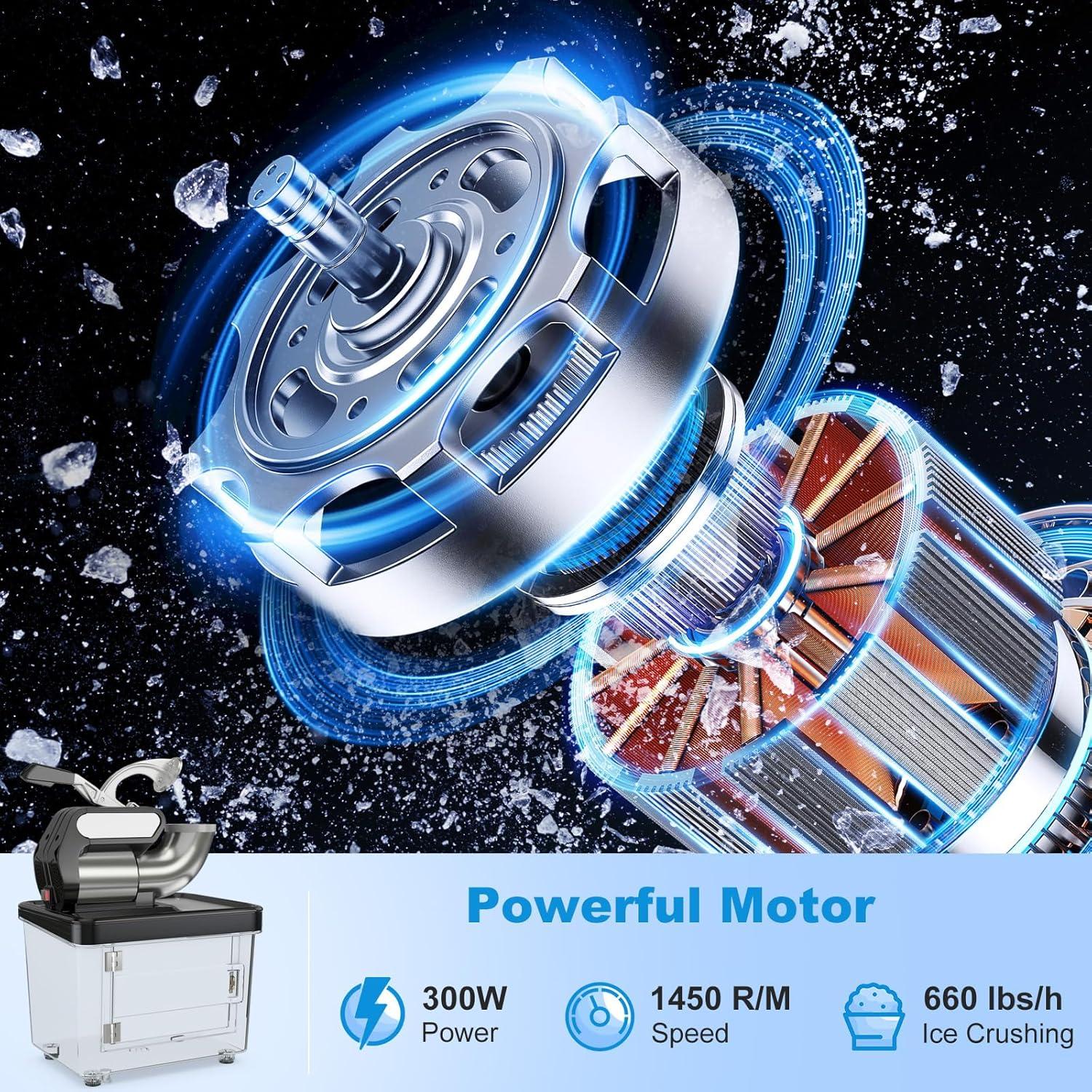 Kadyn 300W Commercial Ice Crusher with Dual Blades and Safety Switch-Black