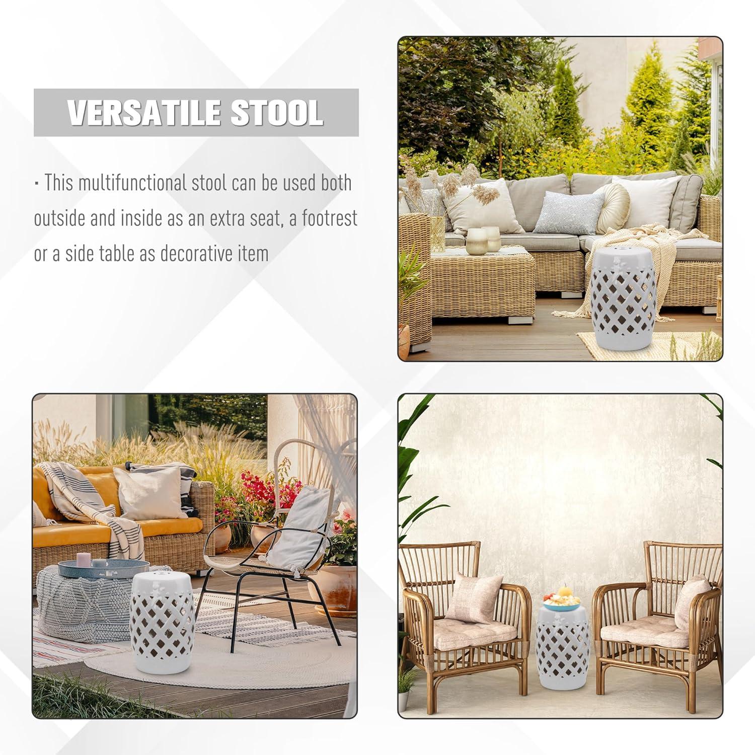 Outsunny 13" x 18" Ceramic Garden Stool with Woven Lattice Design & Glazed Strong Materials