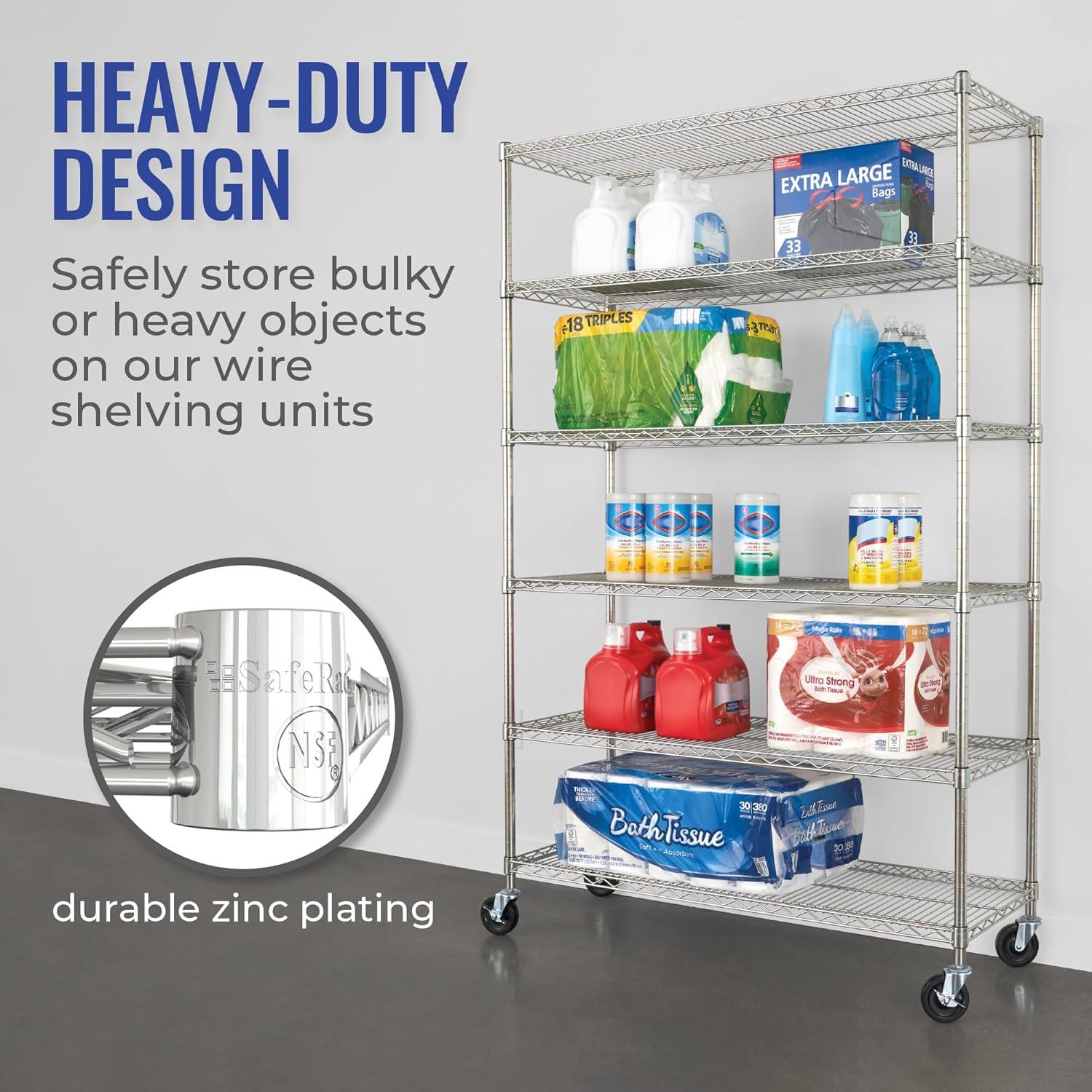 WFX Utility™ SafeRacks 6 Tiered Storage Shelves w/Heavy Duty Steel Wire Shelving Unit, Silver