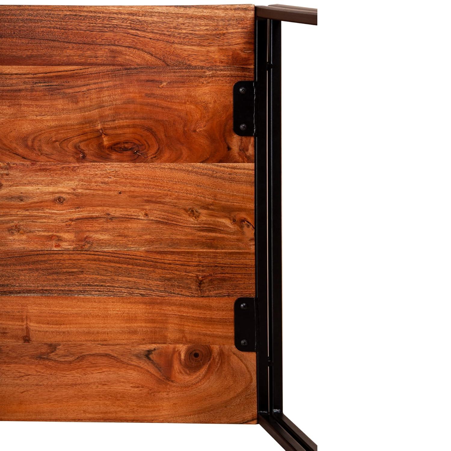 48 Inch Wooden Coffee Table with Double Metal Sled Base Brown and Black - Saltoro Sherpi