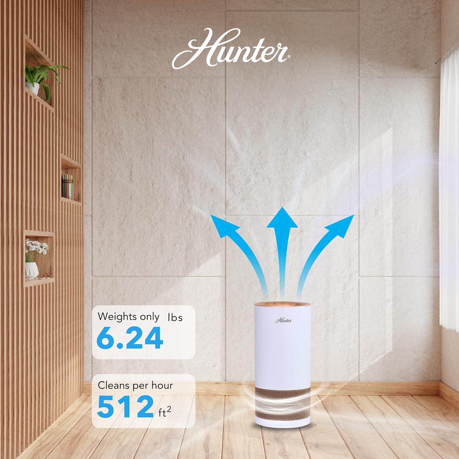 Hunter HP450UV Round Air Purifiers for Home, True HEPA Air Purifier Tower for Pets, Odors, Allergens, Smoke, Dust, VOC's. HEPA Air Purifiers for