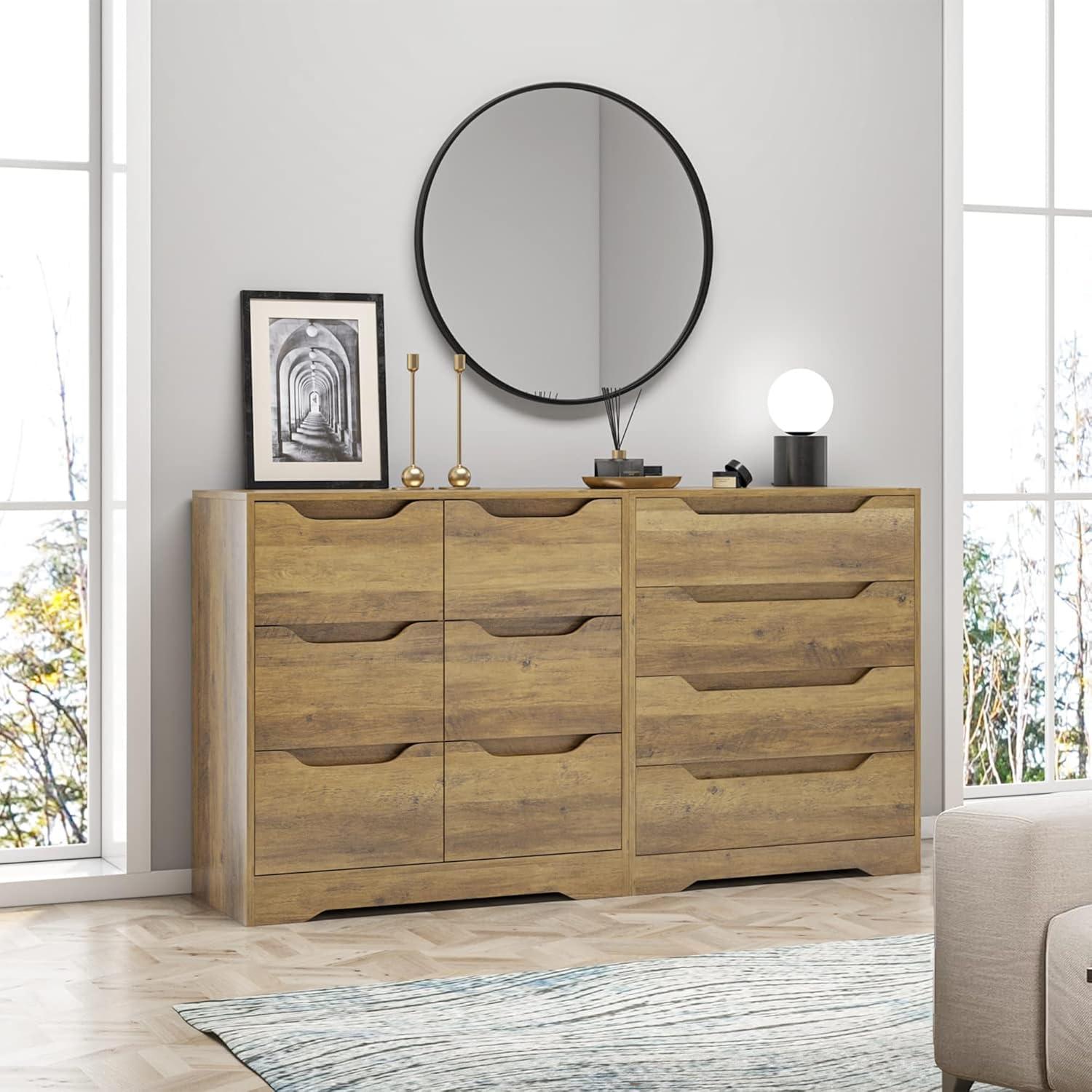 Rustic Brown Modern 4 Drawer Wood Dresser with Cut-Out Handles