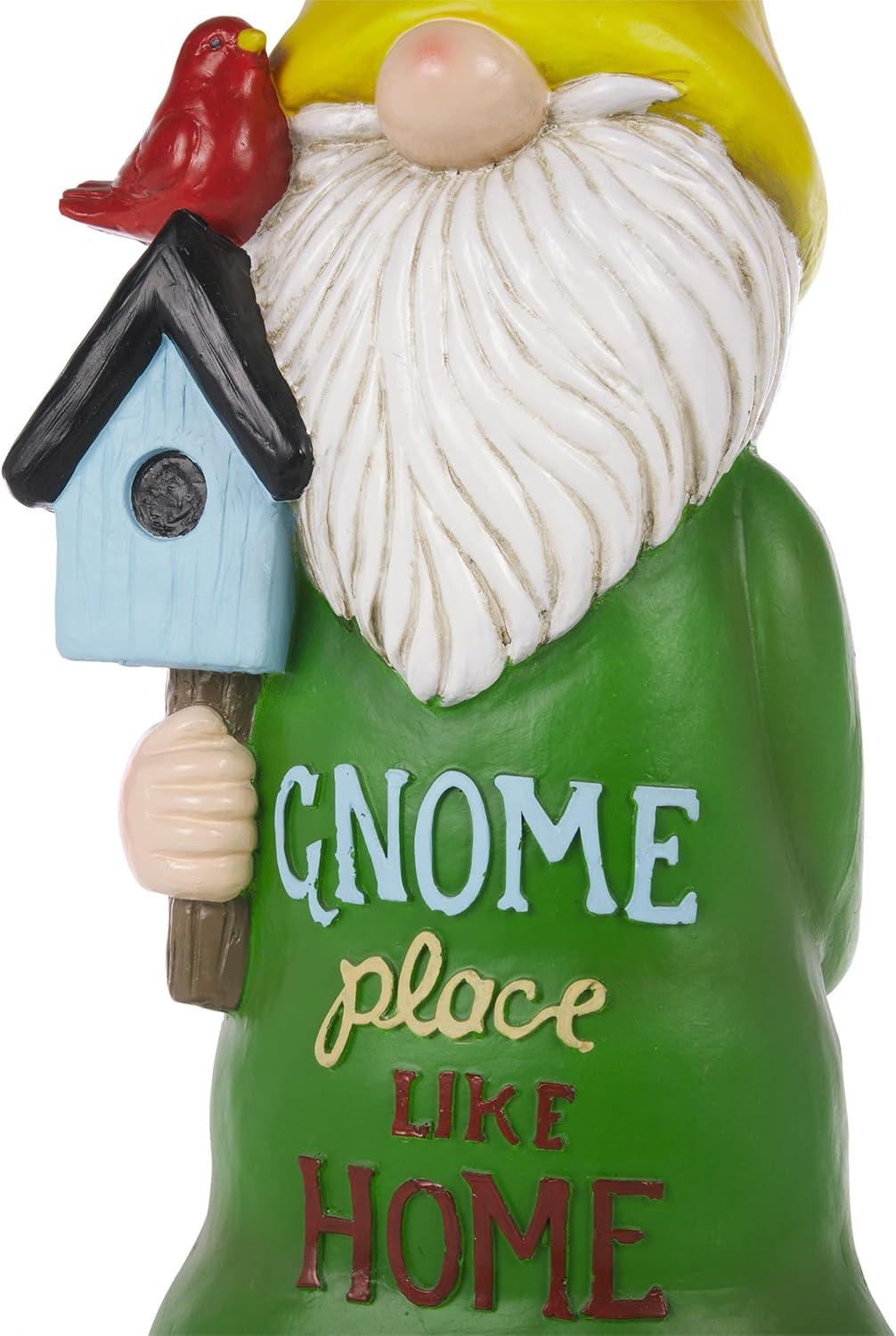 24" Magnesium Oxide "Gnome Place Like Home" Indoor/Outdoor Garden Gnome Statue Green/Yellow - Alpine Corporation