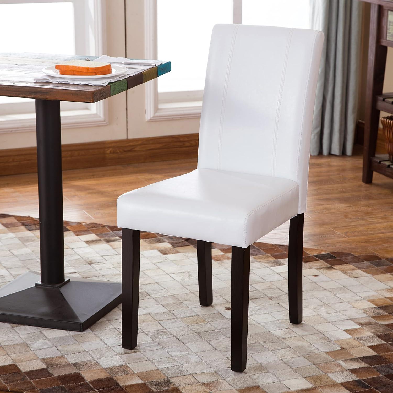 Roundhill Urban Style Solid Wood Faux Leather Parsons Chair, White, Set of 2